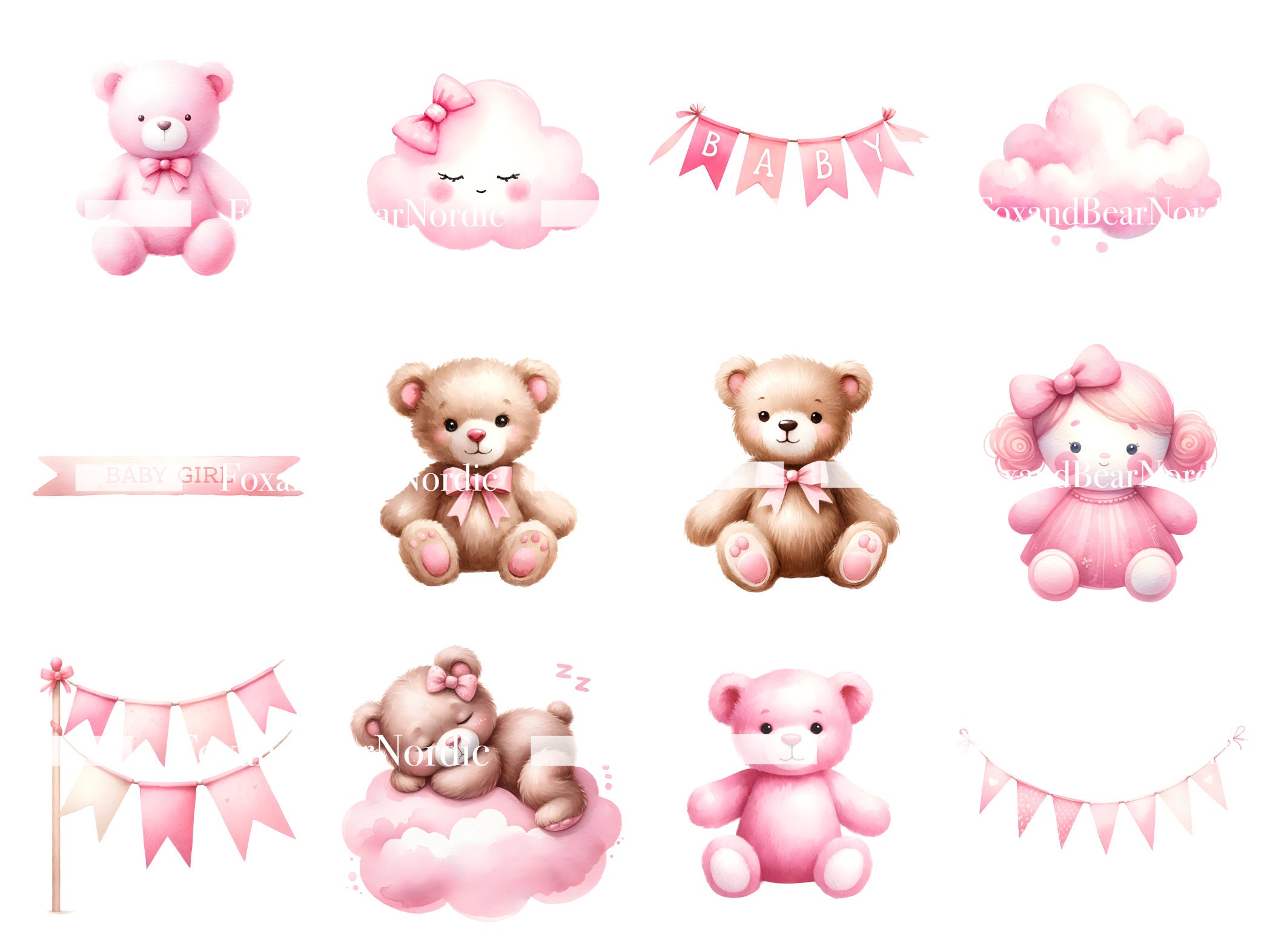 Watercolor Baby Shower Clipart Baby Girl Clipart Newborn Clipart 1st Birthday Girl PNG Stork Baby Clipart Baby Pink PNG Commercial Use image 6