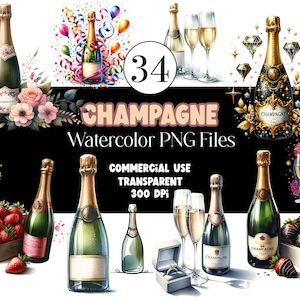 Clipart champagne aquarelle bouteille de champagne célébration Clipart fête de mariage aquarelle clipart aquarelle clipart usage commercial