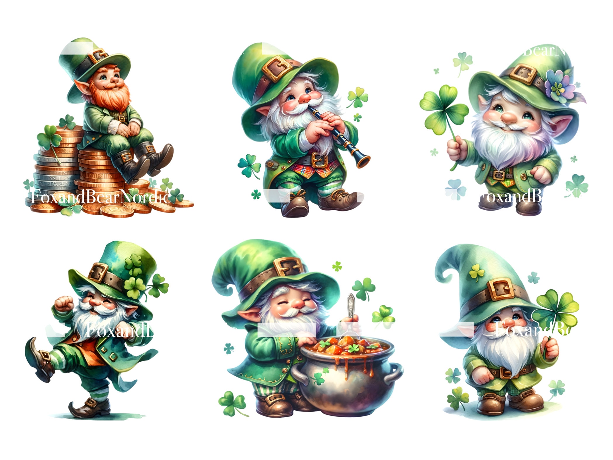 St Patricks Day Gnome Leprechaun Clipart Gnome Clip Art Leprechaun PNG Lucky Gnomes Watercolor Clipart Watercolor Clip Art Commercial Use image 6
