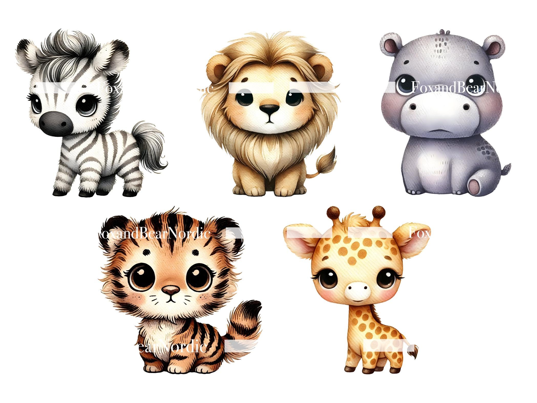 Safari Animal Clipart: Watercolor Jungle Animals PNG (Commercial Use) image 4
