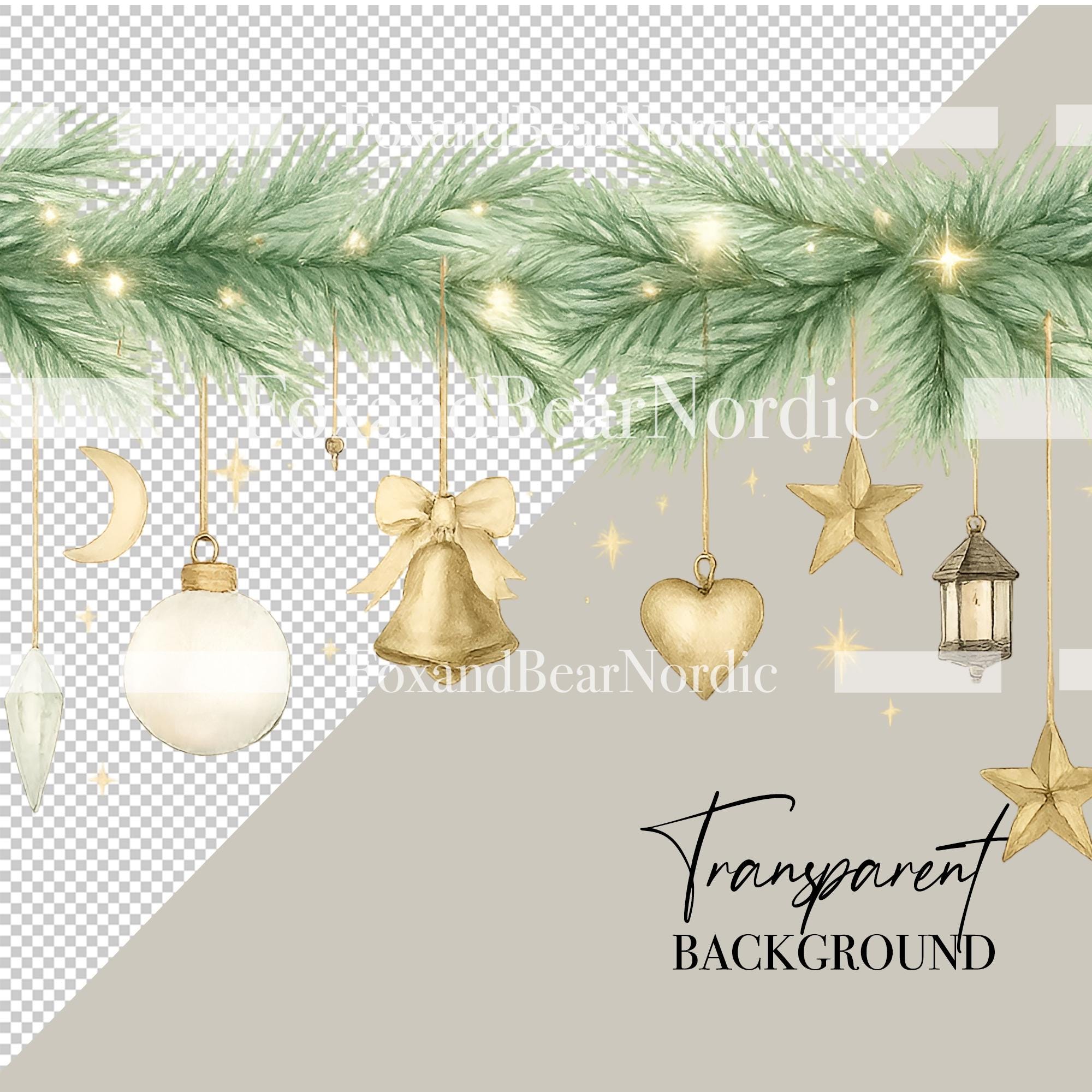 Watercolor Christmas Garland PNG Ornaments Clipart Christmas Border Frame Wreath Christmas Clipart Seasonal Clipart PNG Commercial Use image 3