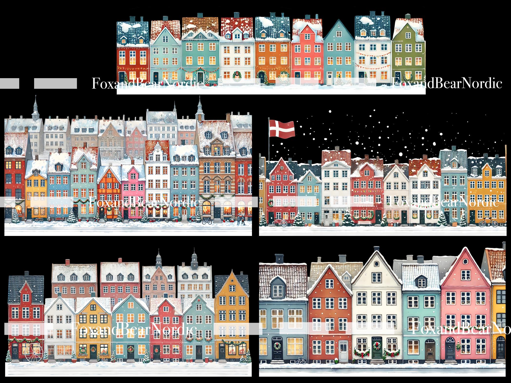 Christmas Village Christmas Border Frame Wreath Christmas Clipart Winter Houses PNG Dutch Canal House Christmas Scene PNG Commercial Use image 7