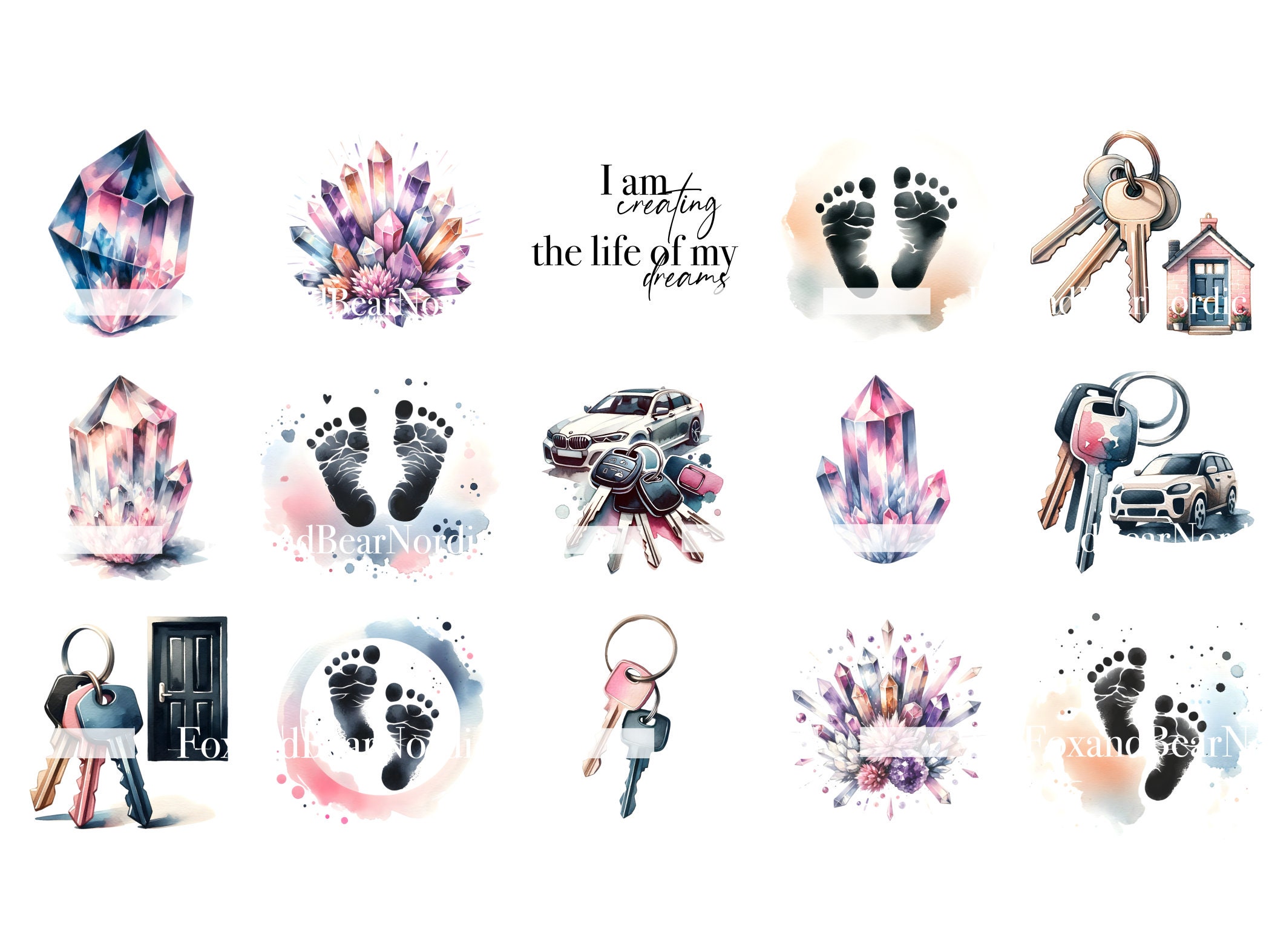 Manifestation Journal Digital Stickers Money Manifestation Planner Clipart Bundle PNG Watercolor Clipart Watercolor Clip Art Commercial Use image 4