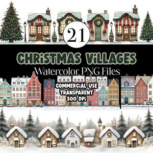 Pueblo navideño Marco de borde navideño Corona navideña Clipart navideño Casas de invierno PNG Casa de canal holandés Escena navideña PNG Uso comercial