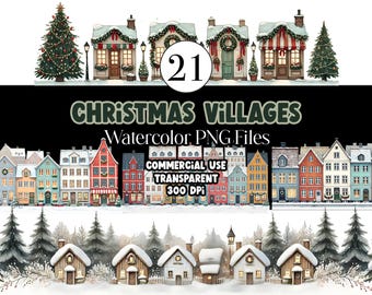 Village de Noël Bordure de Noël Couronne de Noël Clipart Noël Maisons d'hiver PNG Scène de Noël PNG Maison du canal néerlandais Usage commercial