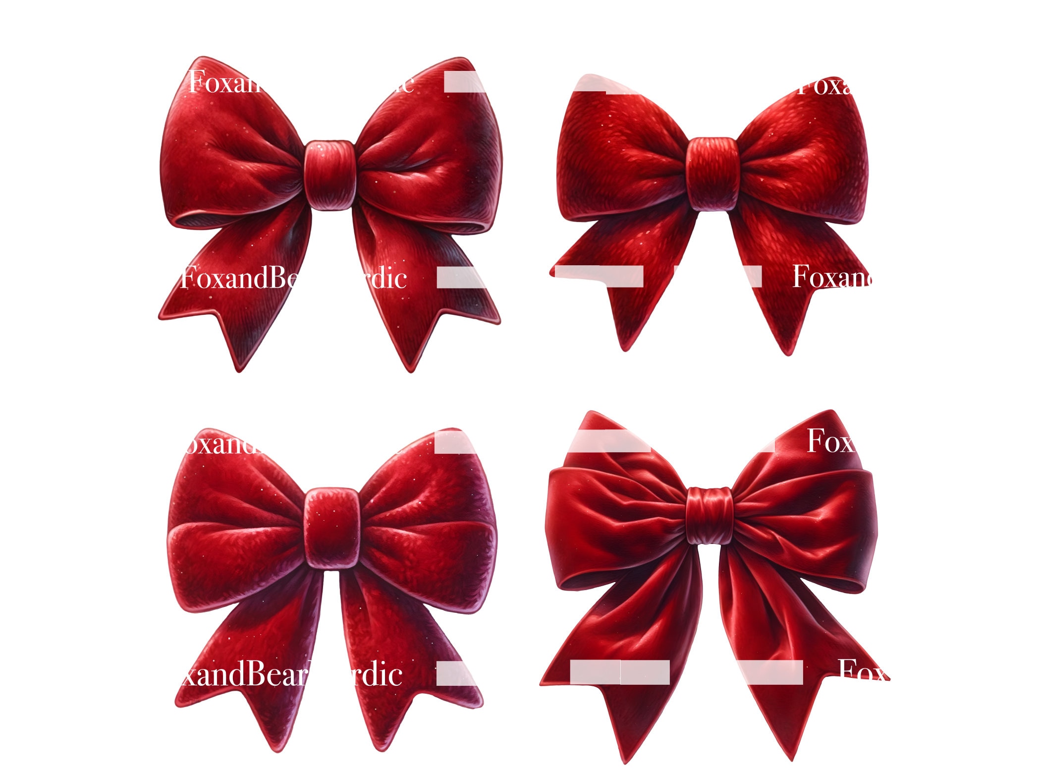 Ribbon Bow Watercolor Bows Clipart Red Bow Clip Art Christmas Gift Bow Clipart Christmas PNG Commercial Use Watercolor Clip Art image 5