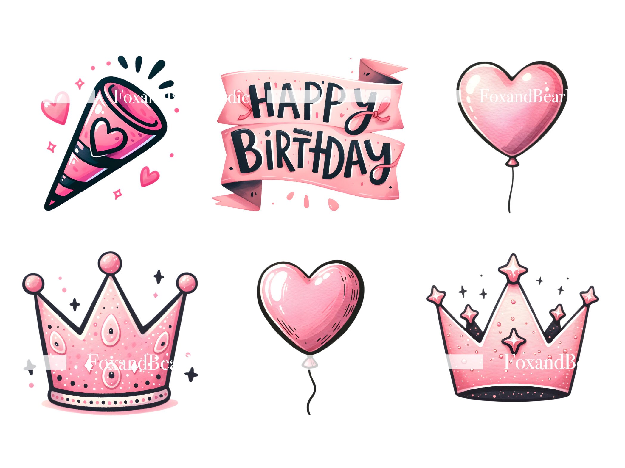 Pink Birthday Party Cake Clipart Gifts Balloon Clipart PNG Bundle Watercolor Clipart Commercial Use Watercolor Clip Art Digital Stickers image 9