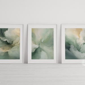 Sage Green Wall Art Colorful Abstract Art Lime Cream Printable Wall Art Painting Downloadable Art Print Sage Green Print 3 Piece Wall Art