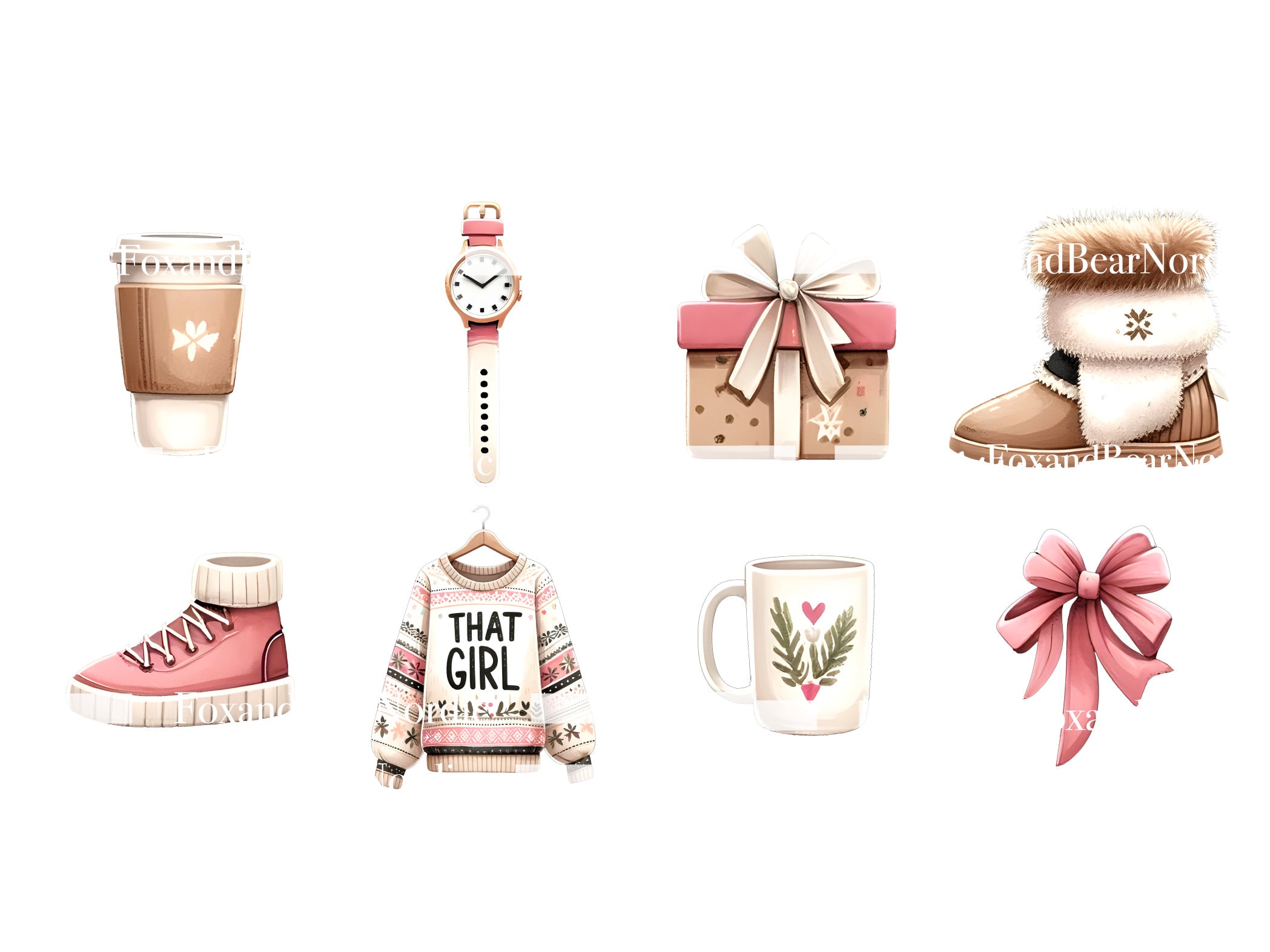 Cozy Pink Christmas PNG That Girl Planner Christmas Clipart Watercolor Clipart Commercial Use Watercolor Clip Art Digital Stickers Download image 5