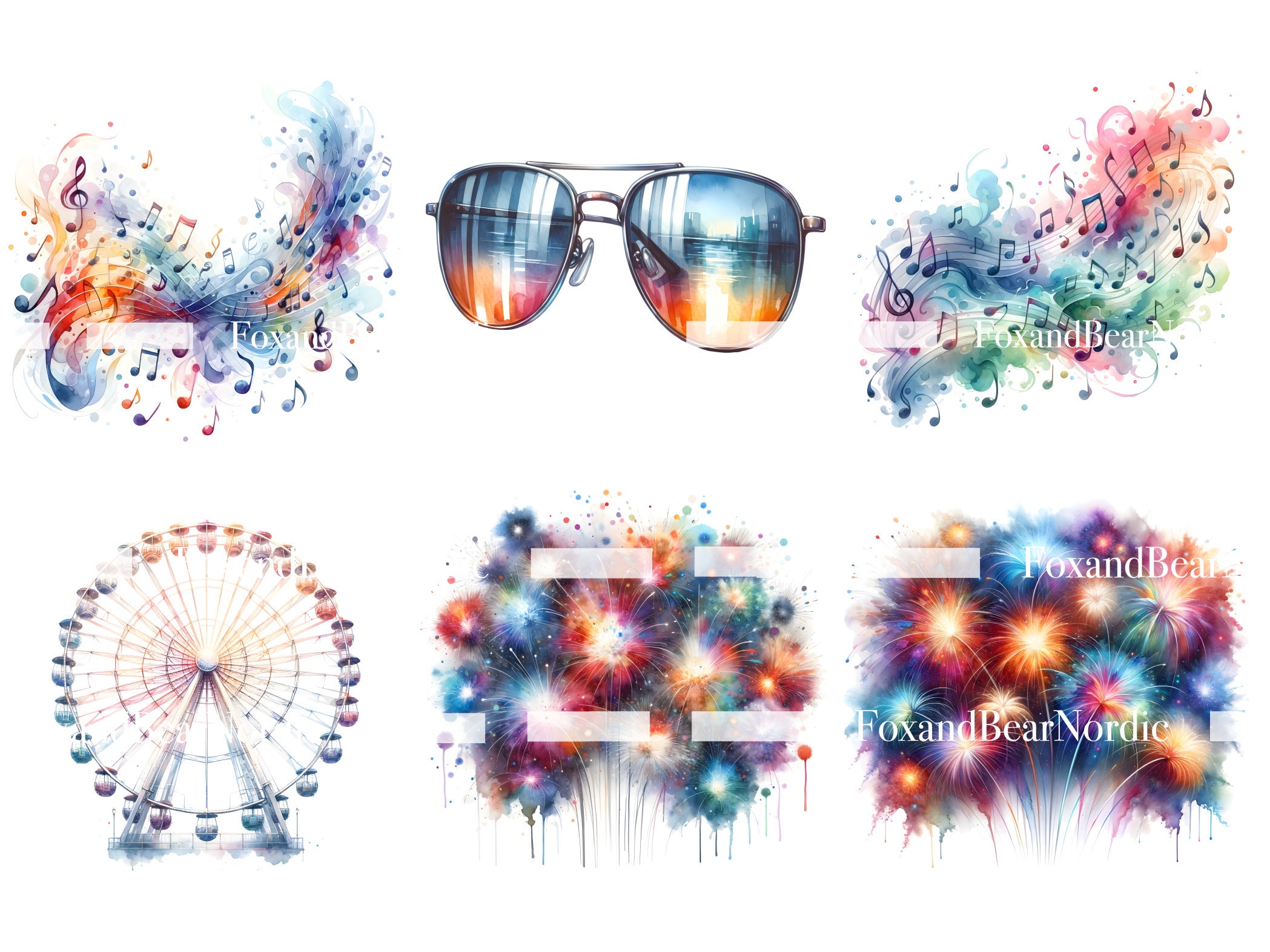 Summer Festival Clipart Best Friends Clipart Music Notes Clipart Concert Scrapbooking Watercolor Clipart Watercolor Clip Art Commercial Use image 4