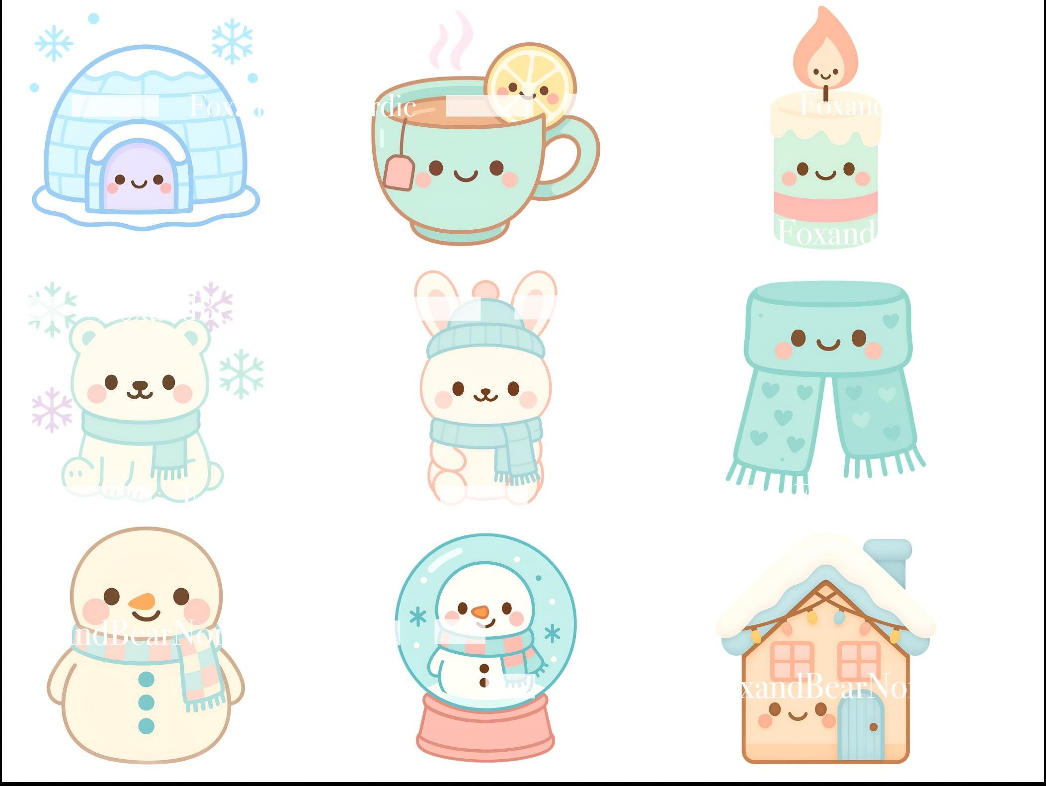 Kawaii Winter Clipart PNG Bundle | Cute Snowmen, Mugs, Penguins & Mittens | Pastel Frosty Friends Sublimation PNG image 5
