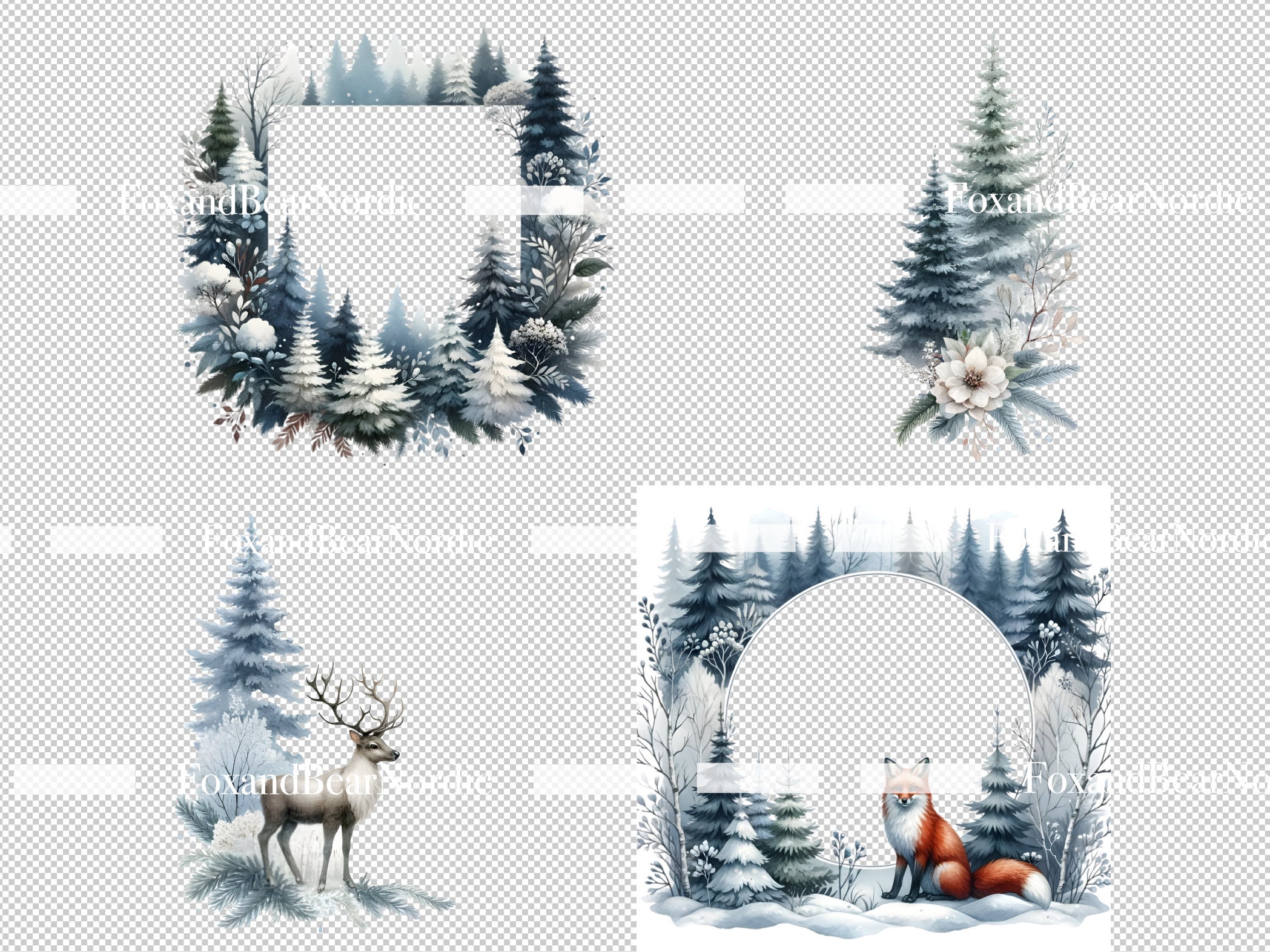 Winter Forest Decorative Border Watercolor Clipart Winter PNG Commercial Use Watercolor Clip Art Winter Clipart Digital Stickers Download image 4