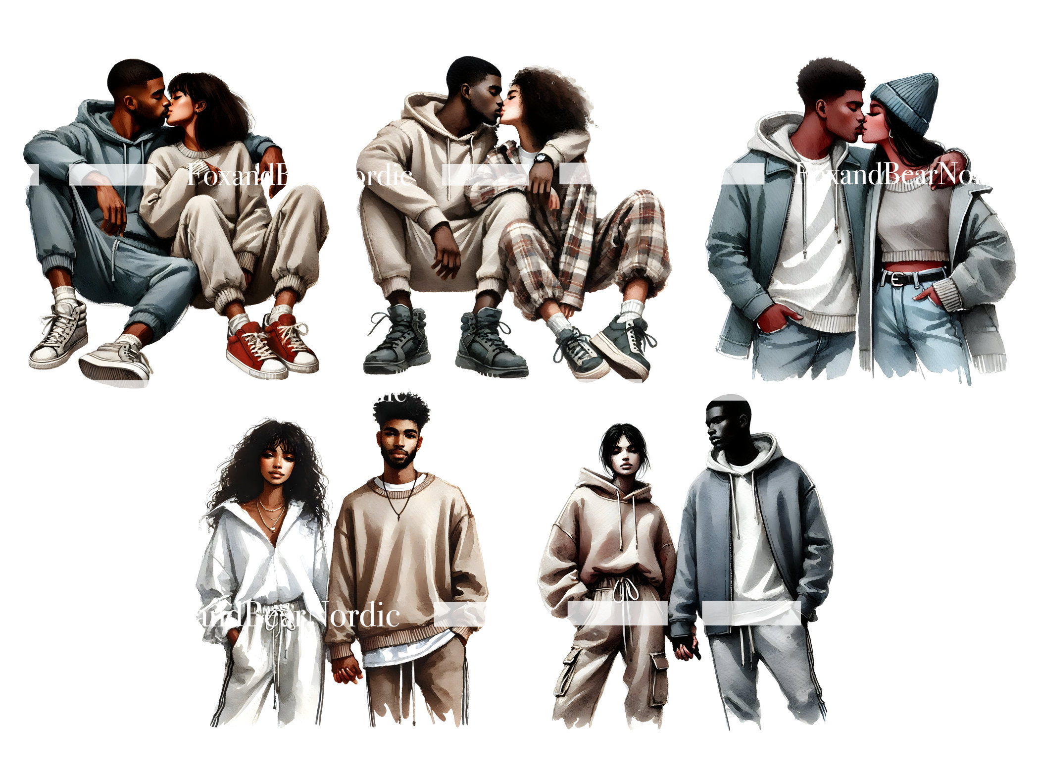 Black Couple Clipart Valentine Clipart Valentine Couple PNG Couple Clipart PNG Watercolor Clipart Black Woman Clipart Girl Commercial Use image 6