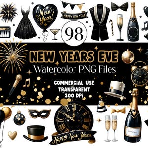 Nouvel an PNG autocollants numériques feux d'artifice PNG 2025 PNG ballon Clipart aquarelle Clipart usage commercial aquarelle Clip Art téléchargement numérique