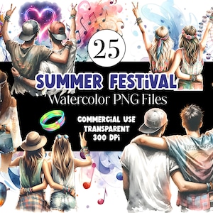Festival de Verano Clipart Mejores Amigos Clipart Música Notas Clipart Concierto Scrapbooking Acuarela Clipart Acuarela Clip Art Uso Comercial