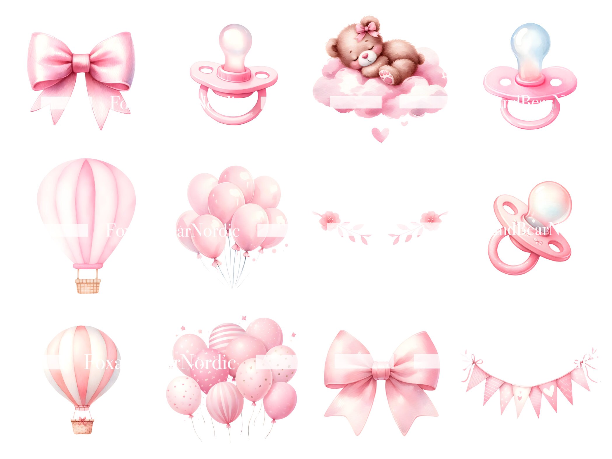 Watercolor Baby Shower Clipart Baby Girl Clipart Newborn Clipart 1st Birthday Girl PNG Stork Baby Clipart Baby Pink PNG Commercial Use image 5