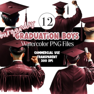 Graduación en acuarela PNG, clipart de graduación de doctor, clipart de graduación 2025, clipart de gorro de graduación, clipart de graduación masculina, borgoña, uso comercial