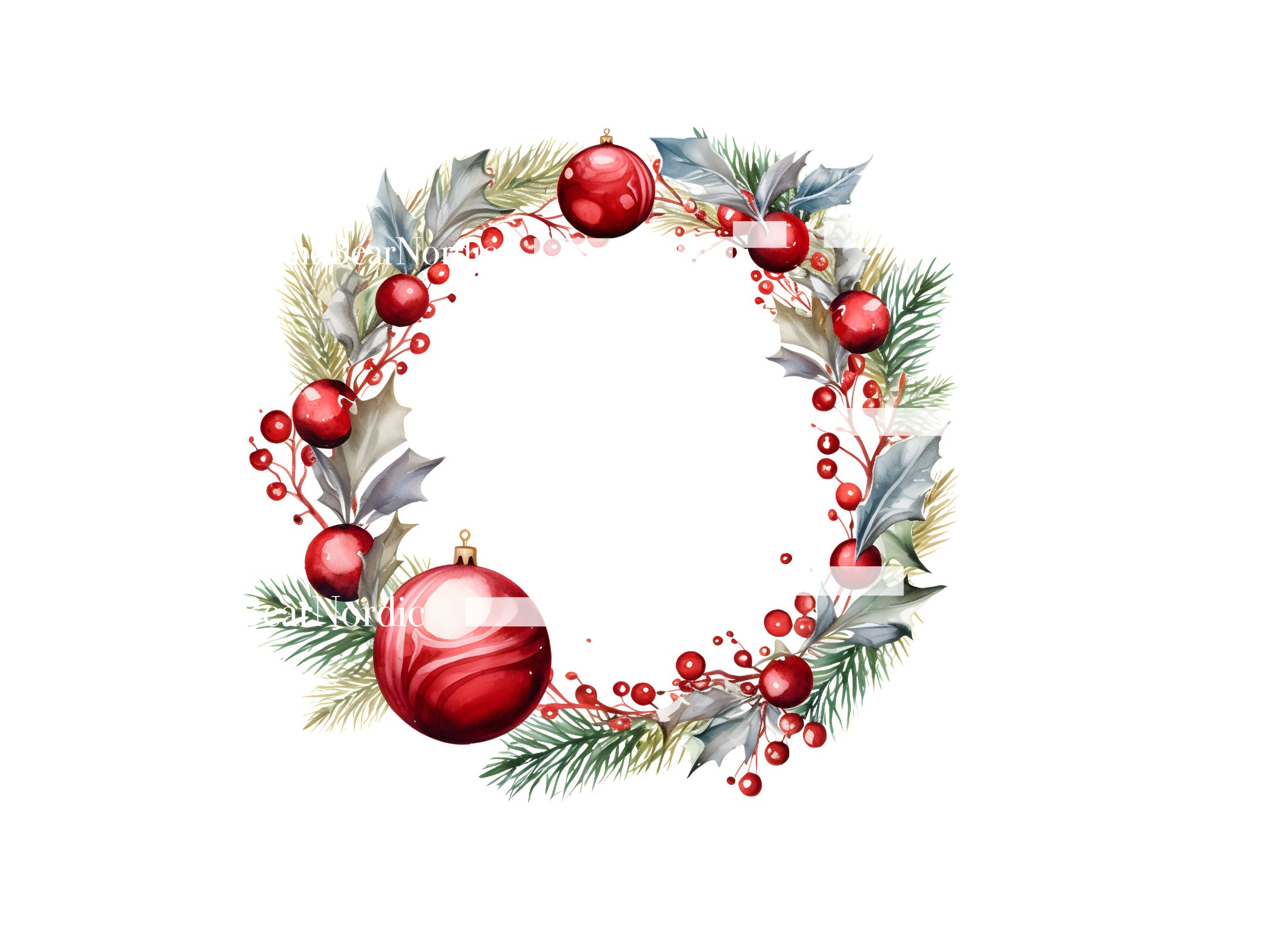 Christmas Border Frame Wreath Christmas Clipart Christmas Ornament png Watercolor Clipart Christmas PNG Commercial Use Watercolor Clip Art image 6
