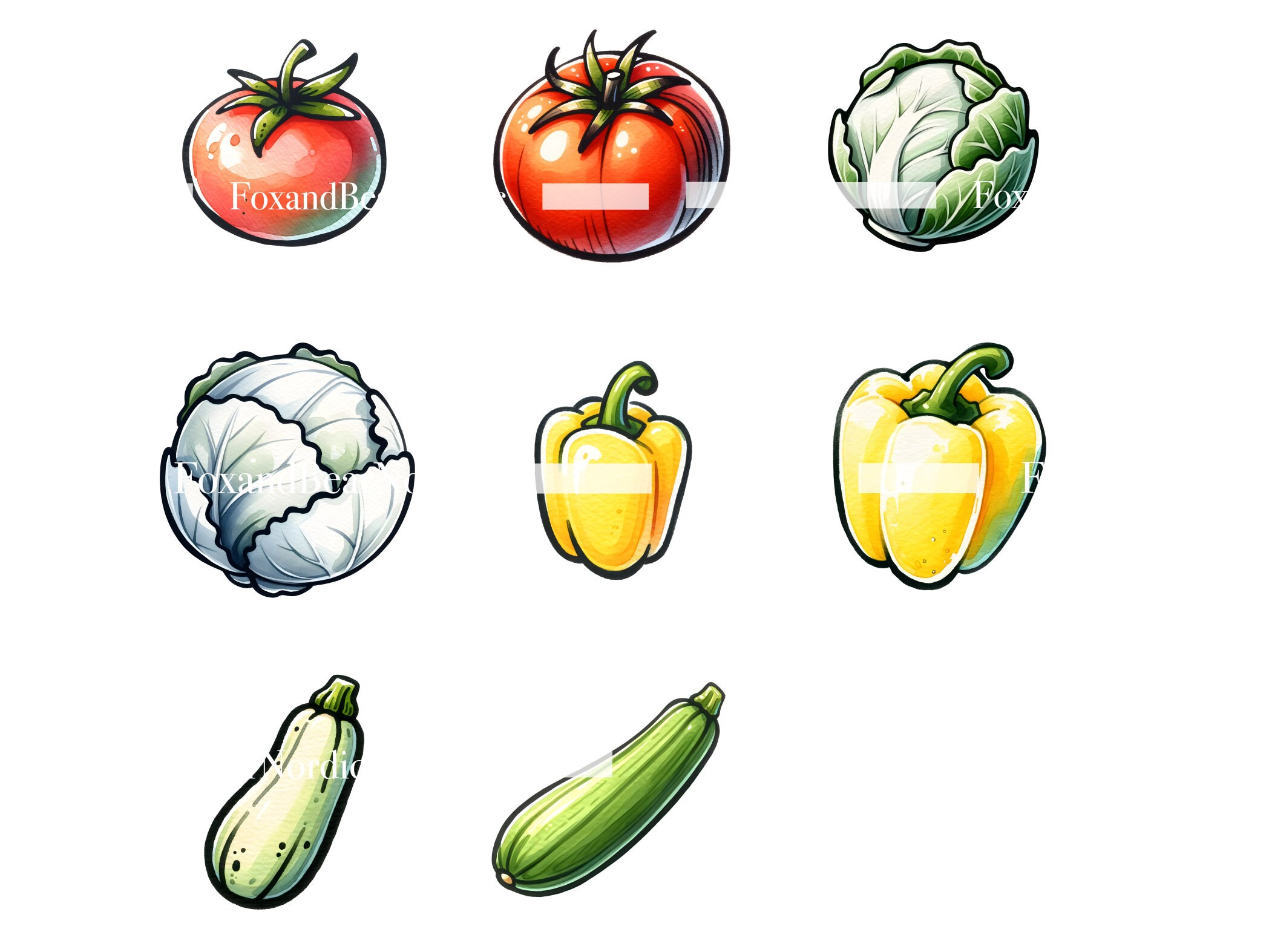 Digital Vegetable Clipart Farmers Market PNG Mushroom Tomato Broccoli Carrot Clipart Watercolor Clipart Watercolor Clip Art Commercial Use image 8