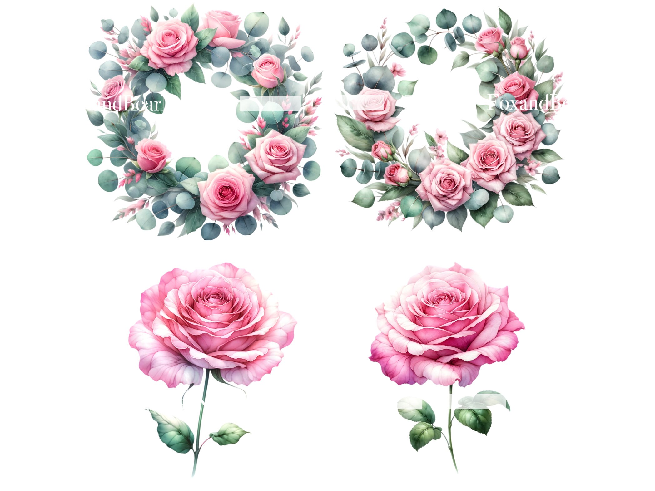 Watercolor Pink Roses Clipart Floral Clipart Watercolor Flowers Clipart Pink Floral Watercolor Clipart Wedding Clipart Mothers Day Clipart image 5