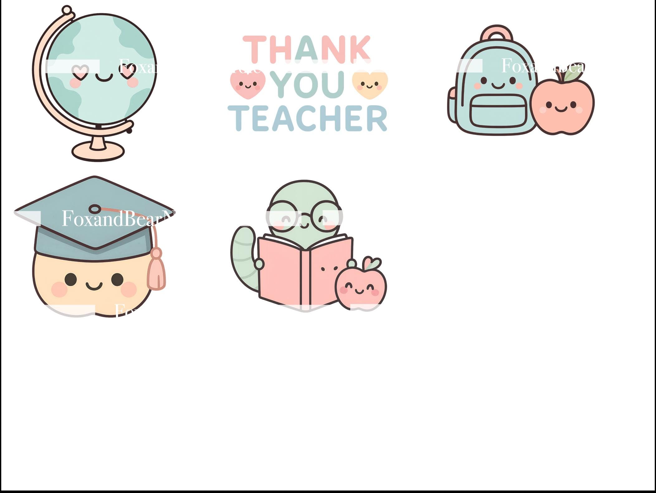 Kawaii Teacher Clipart PNG Bundle | Cute Apples, Books, Coffee & School Supplies | Pastel Classroom Clipart, 300 DPI image 6