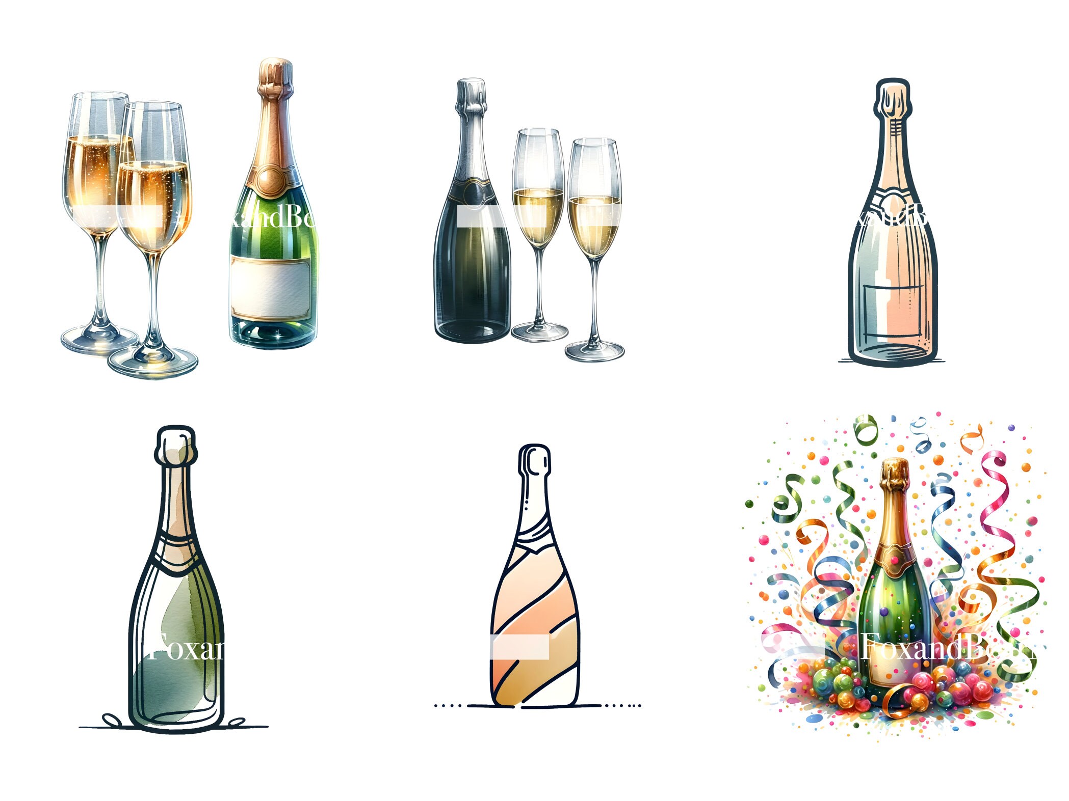 Watercolor Champagne Clipart Champagne Bottle Celebration Wedding Party Clipart Watercolor Clipart Watercolor Clip Art Commercial Use image 7