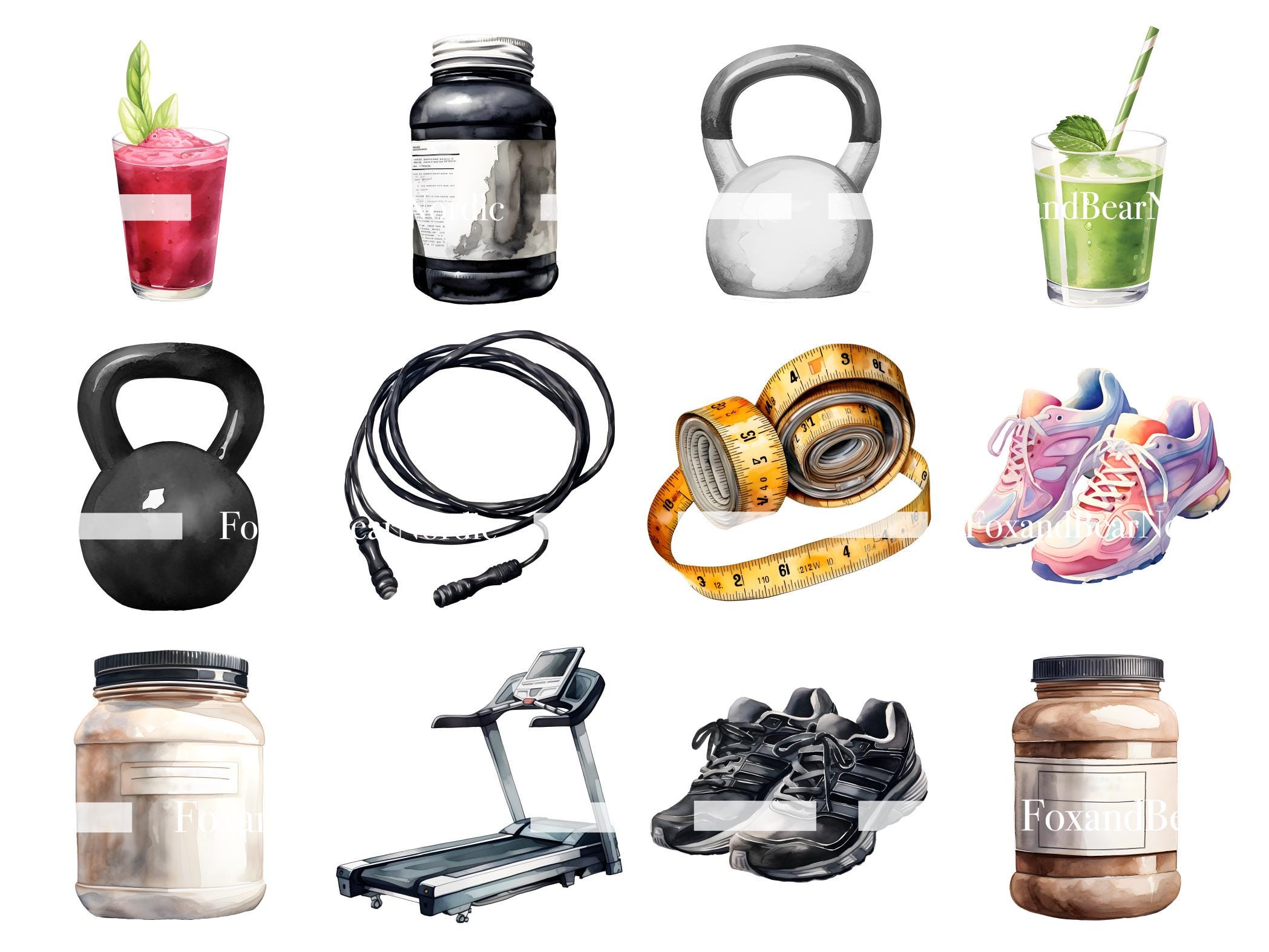 Workout PNG Fitness Planner Clipart Bundle PNG Watercolor Clipart Watercolor Clip Art Gym PNG Digital Stickers 75 hard Commercial Use image 5