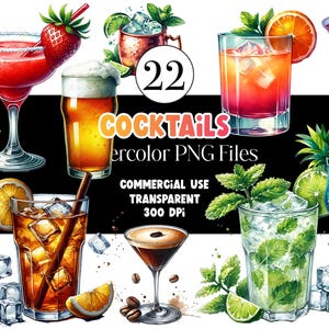 Aquarell Cocktail Clipart Espresso Martini Aperol Spritz Bier Clipart Hochzeit Cocktails Bar Menü Signature Getränk PNG Kommerzielle Nutzung