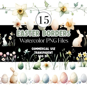 Aquarell Ostern Rahmen Clipart PNG Frohe Ostern Clip Art Pastell Ostern PNG Rahmen Aquarell Clipart Aquarell Clip Art Kommerzielle Nutzung
