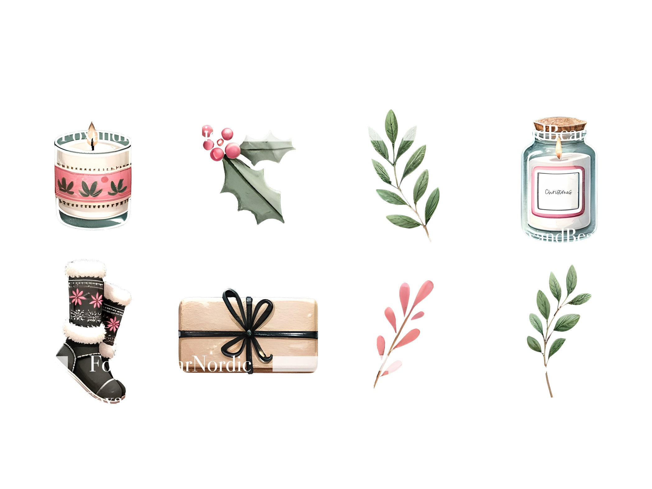 Cozy Pink Christmas PNG That Girl Planner Christmas Clipart Watercolor Clipart Commercial Use Watercolor Clip Art Digital Stickers Download image 7