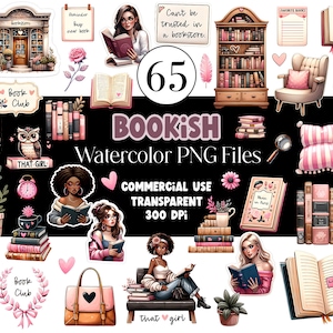 Livros Clipart Pacote Bookish Adesivos That Girl Planner Digital Aquarela Clipart Aquarela Clip Art Adesivos Digitais PNG Uso Comercial