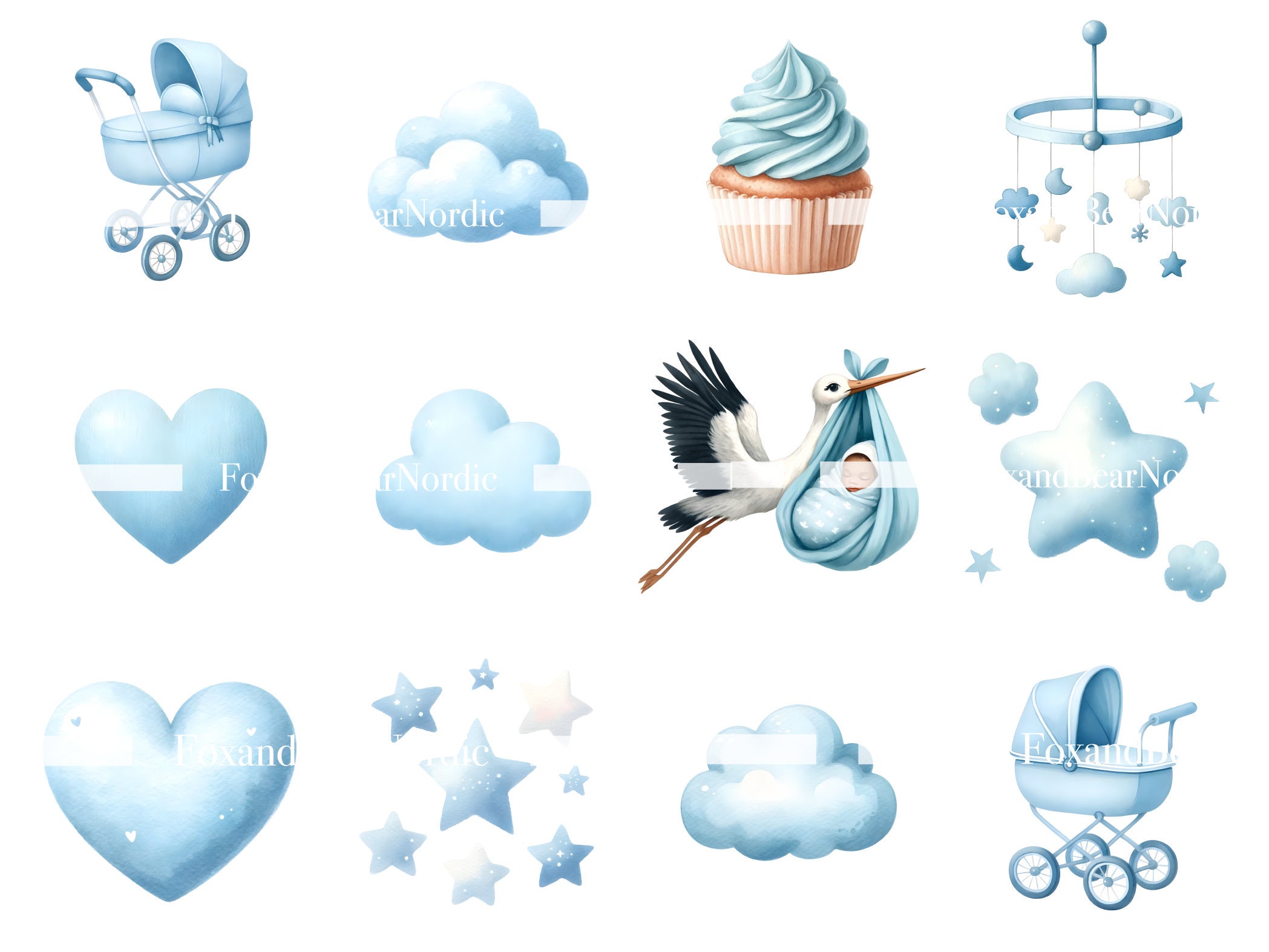 Watercolor Baby Shower Clipart Baby Boy Clipart Newborn Clipart 1st Birthday Boy PNG Stork Baby Clipart Baby Blue PNG Commercial Use image 7