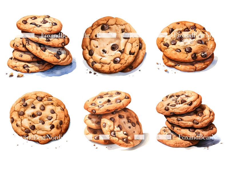 Watercolor Cookie Clipart Chocolate Chip Cookies Border Food Clipart ...