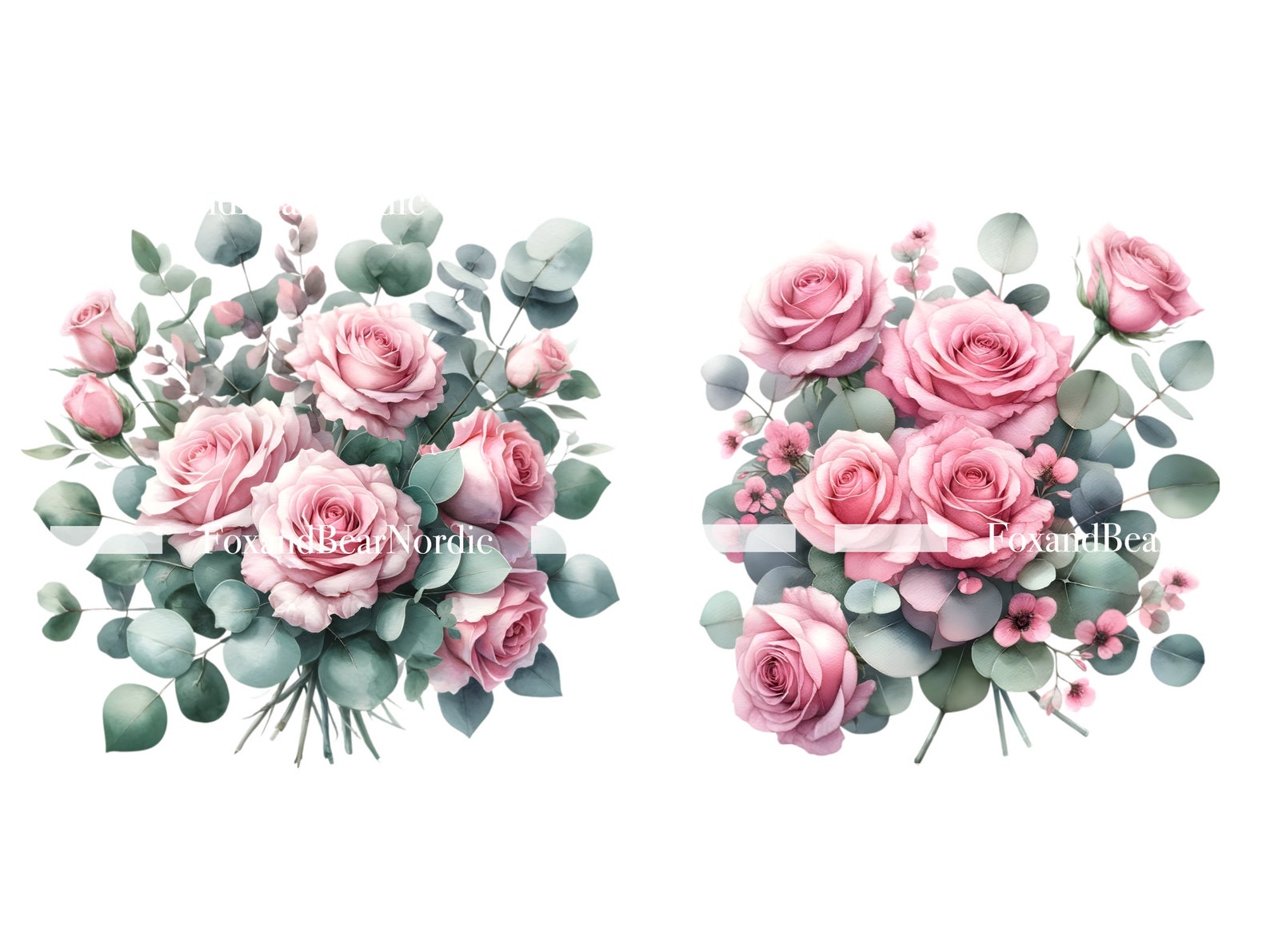 Watercolor Pink Roses Clipart Floral Clipart Watercolor Flowers Clipart ...