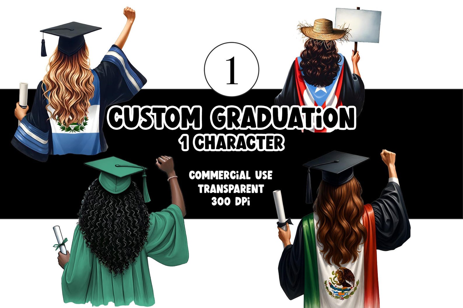 Custom Graduation Clipart, Personalized Family Illustration, 1 ...