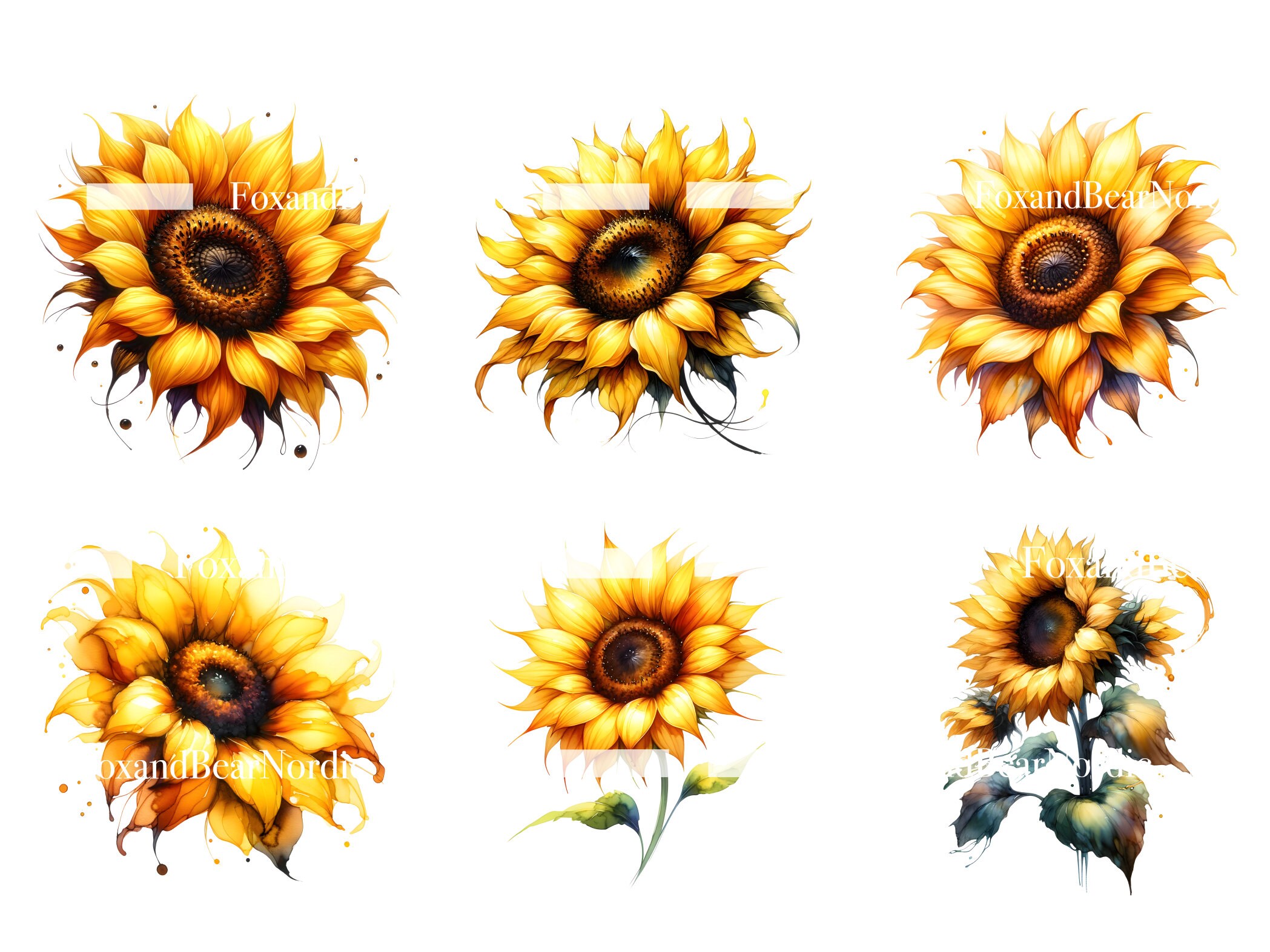 Watercolor Sunflower Clipart Sunflower Border Flower Clipart Sunflower PNG Spring PNG Summer Clipart Watercolor Clip Art Commercial Use image 5