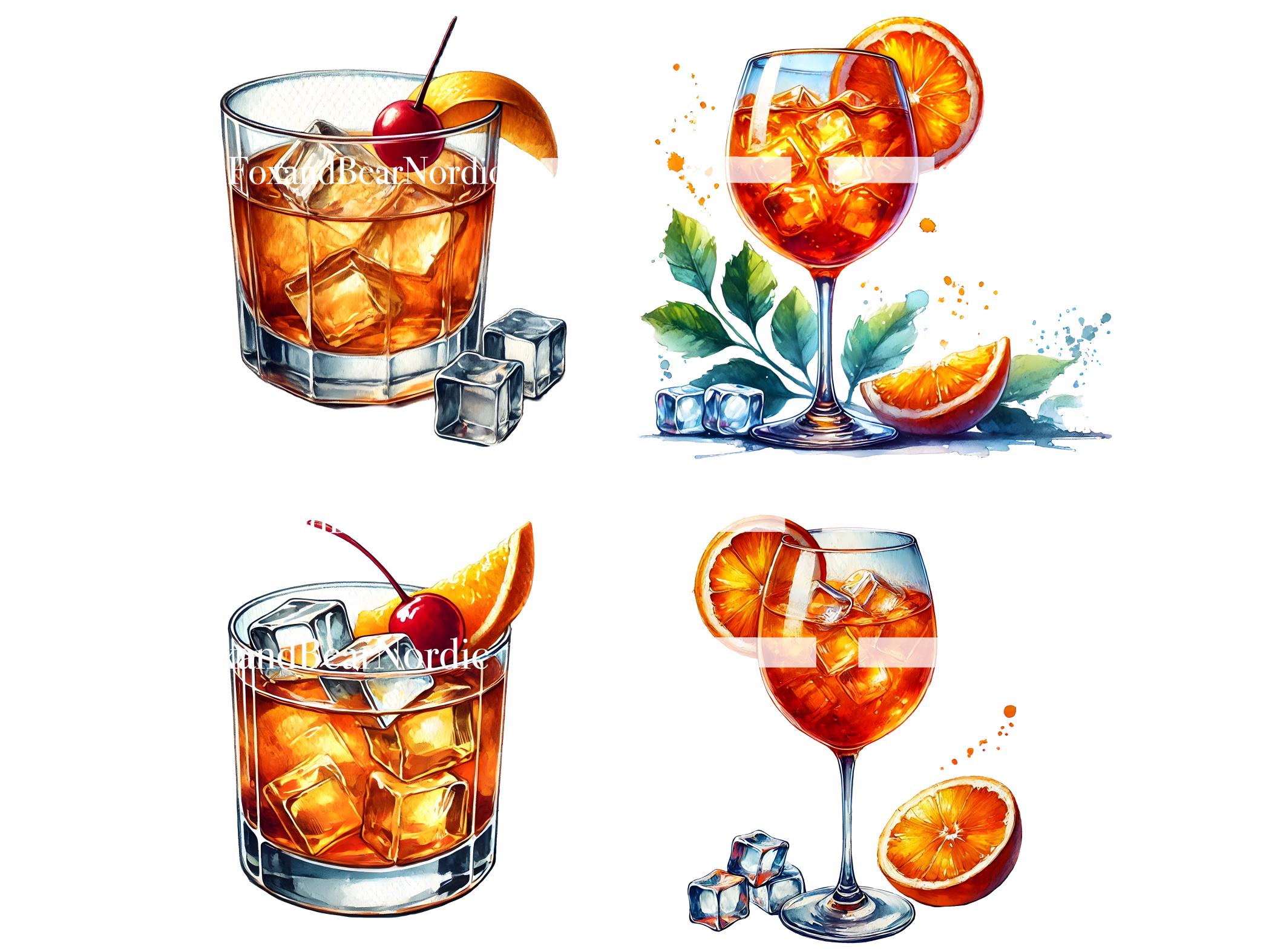 Watercolor Cocktail Clipart Espresso Martini Aperol Spritz Beer Clipart Wedding Cocktails Bar Menu Signature Drink PNG Commercial Use image 5