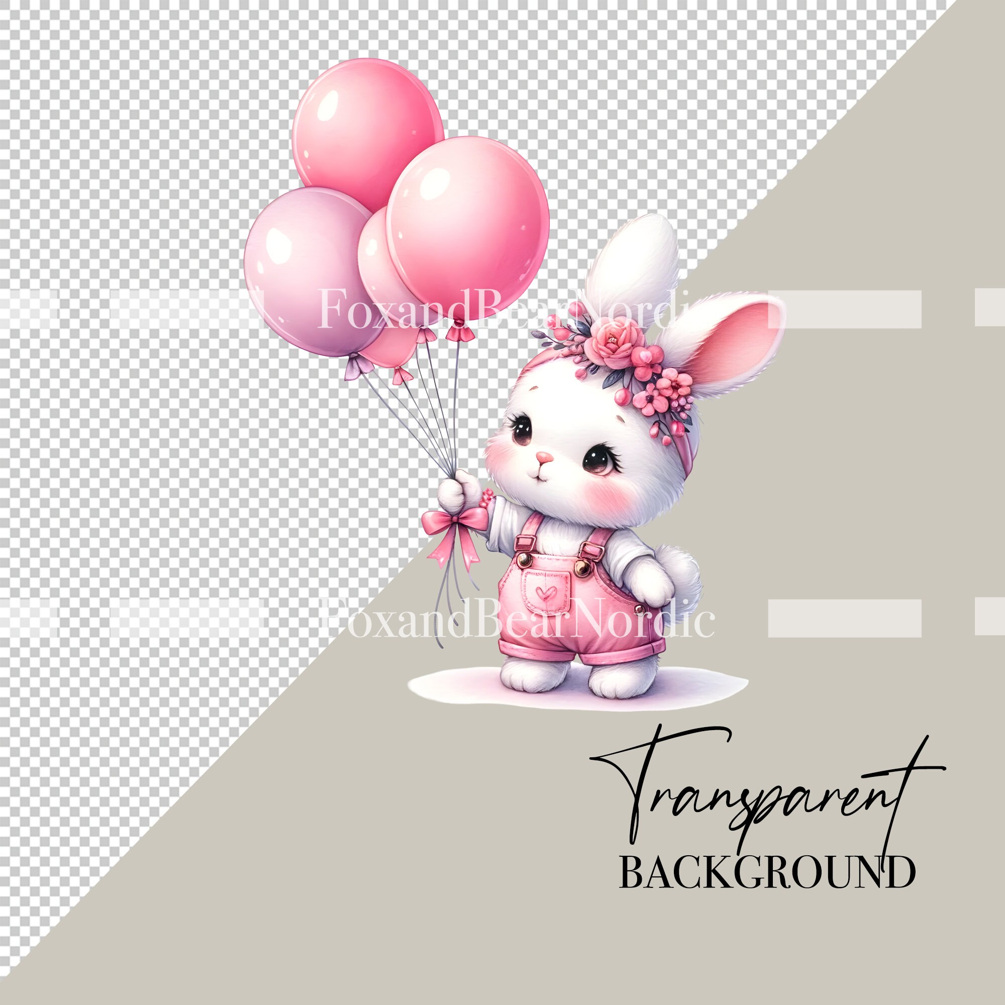 Baby Bunny Birthday Party Clipart Baby Girl Clipart 1st Birthday Girl PNG Bunny Watercolor Clipart Clip Art Commercial Use Digital Download image 3