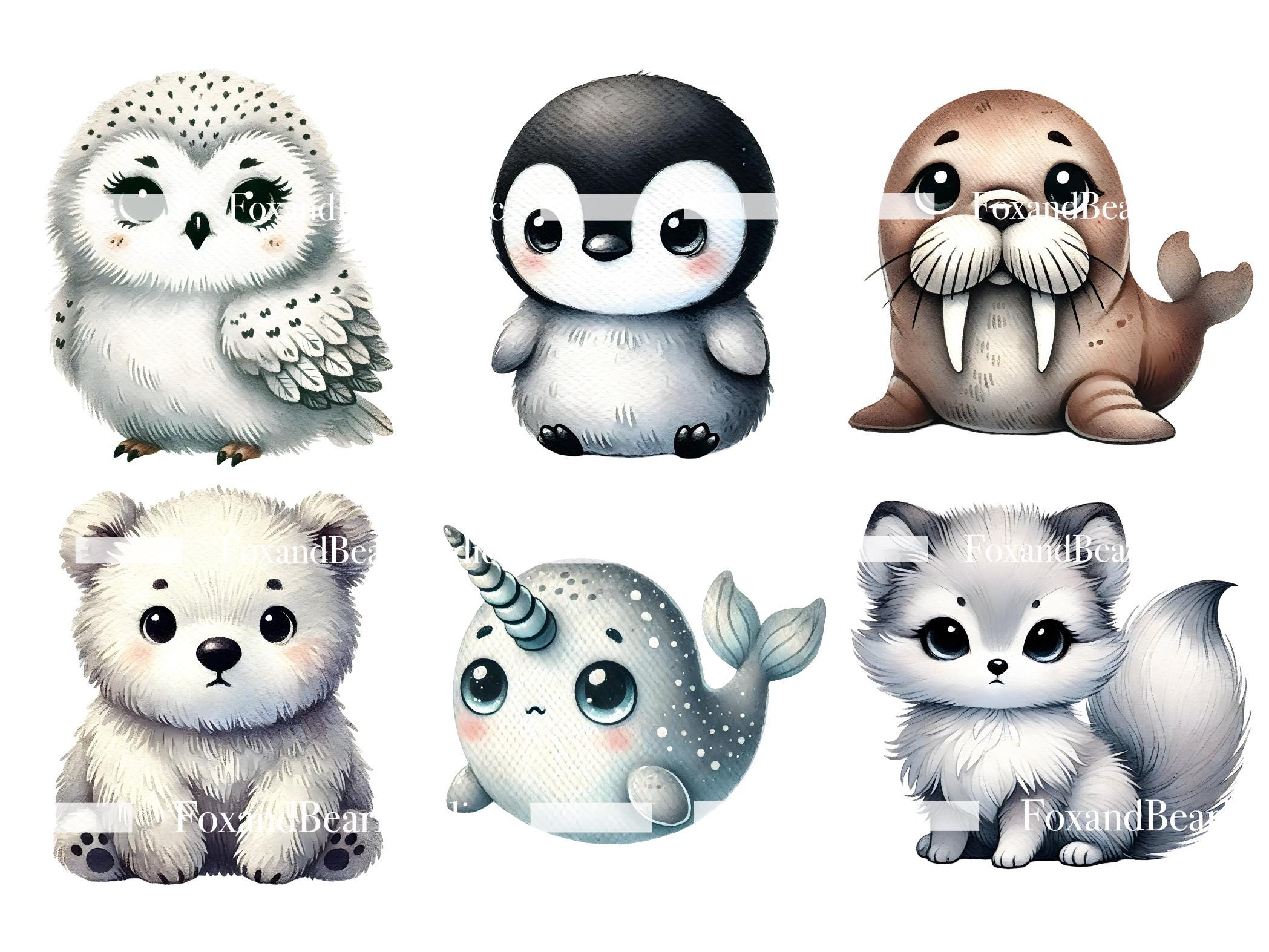 Arctic Animal Nursery Clipart Polar Animals PNG Hare Polar Bear Owl Penguin Reindeer Snow Animals Arctic Fox Baby Animals Commercial Use image 4