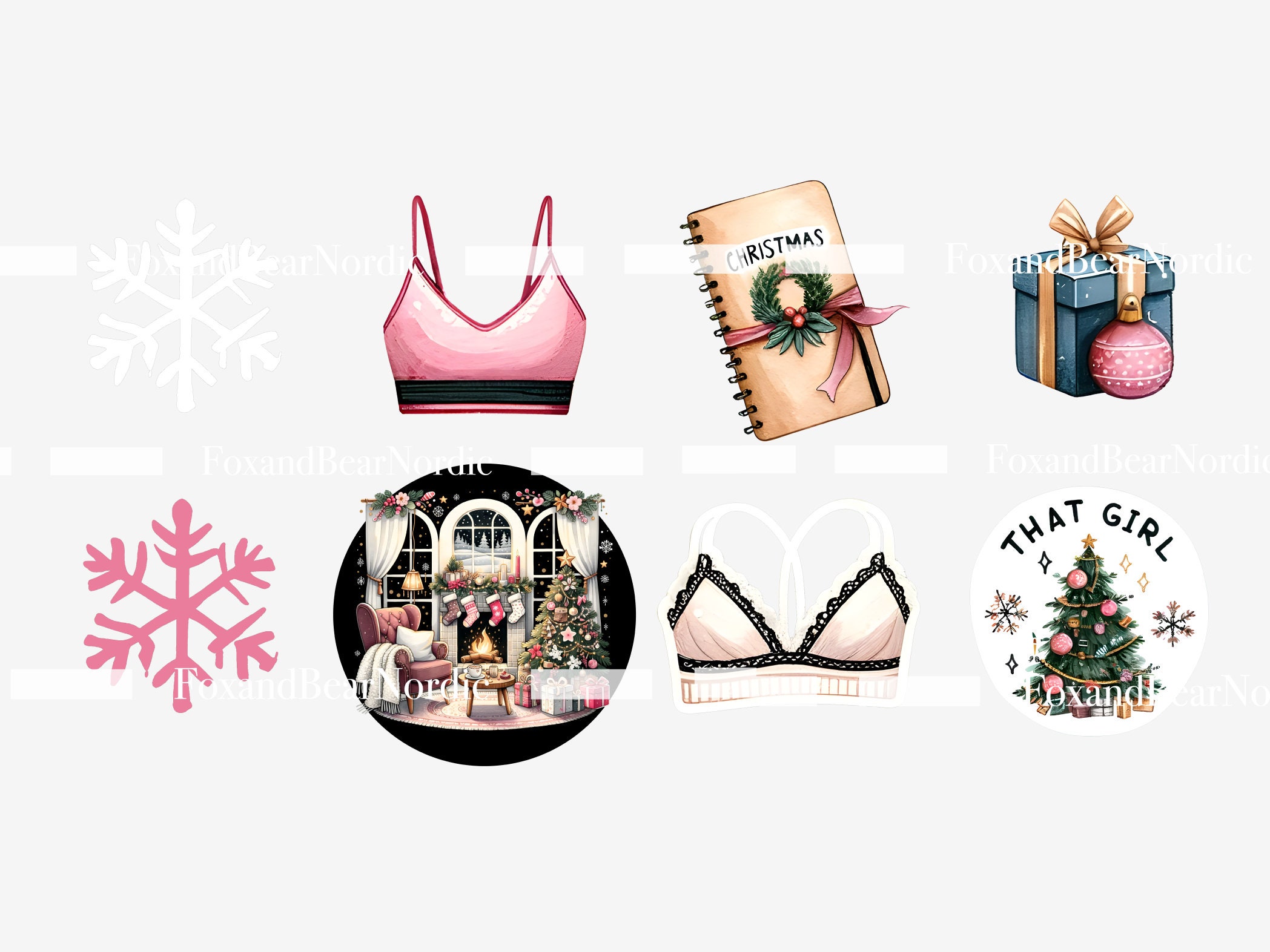 Cozy Pink Christmas PNG That Girl Planner Christmas Clipart Watercolor Clipart Commercial Use Watercolor Clip Art Digital Stickers Download image 8