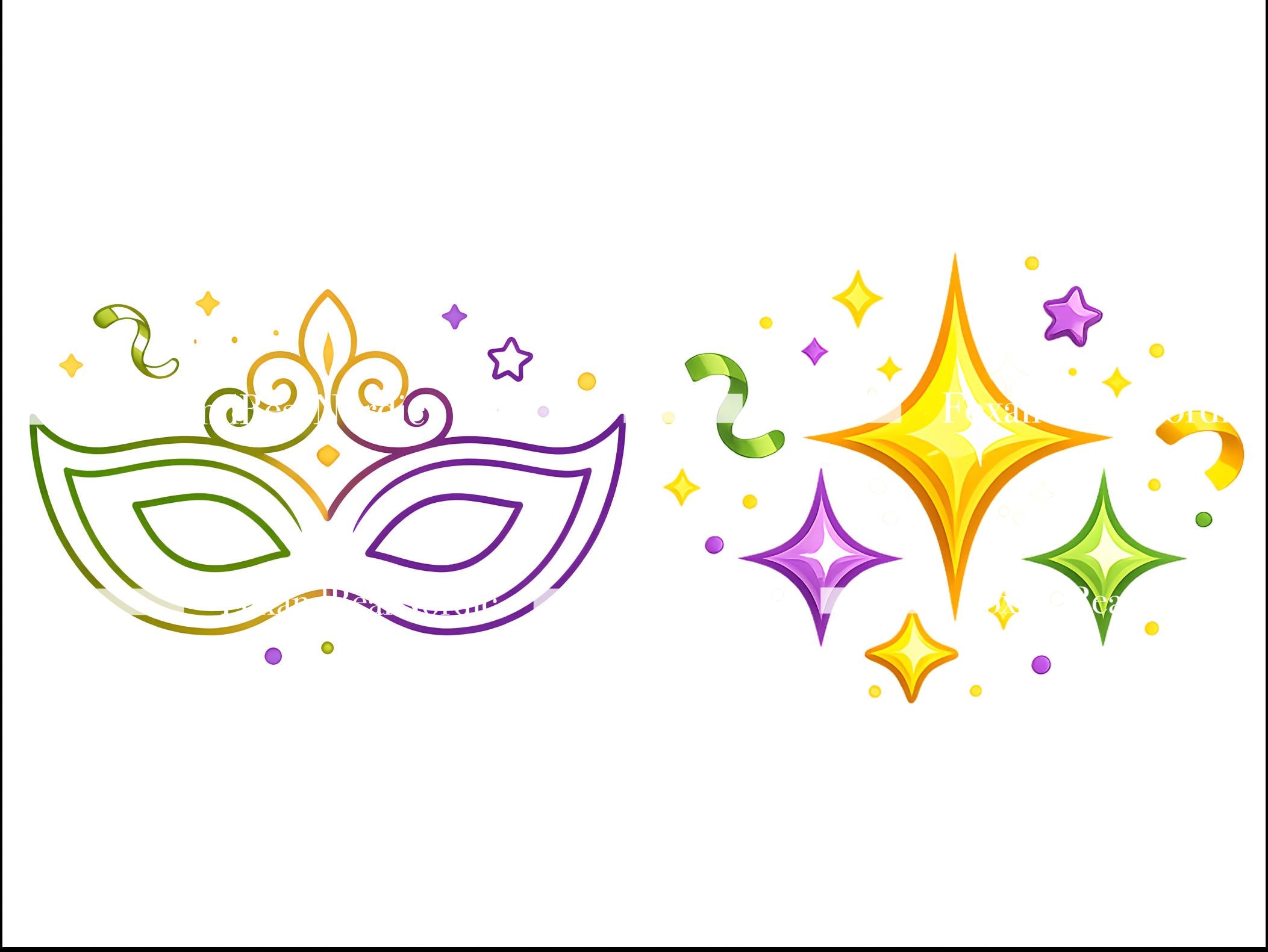 Mardi Gras Icons Clipart PNG | Carnival Symbols | Modern Fat Tuesday Graphics image 5