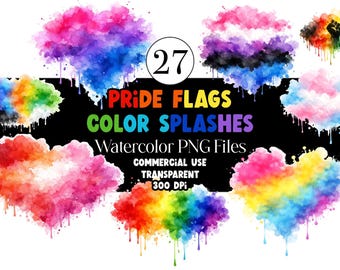 Paquete de imágenes prediseñadas de acuarela de la bandera del orgullo (27 archivos PNG, uso comercial)