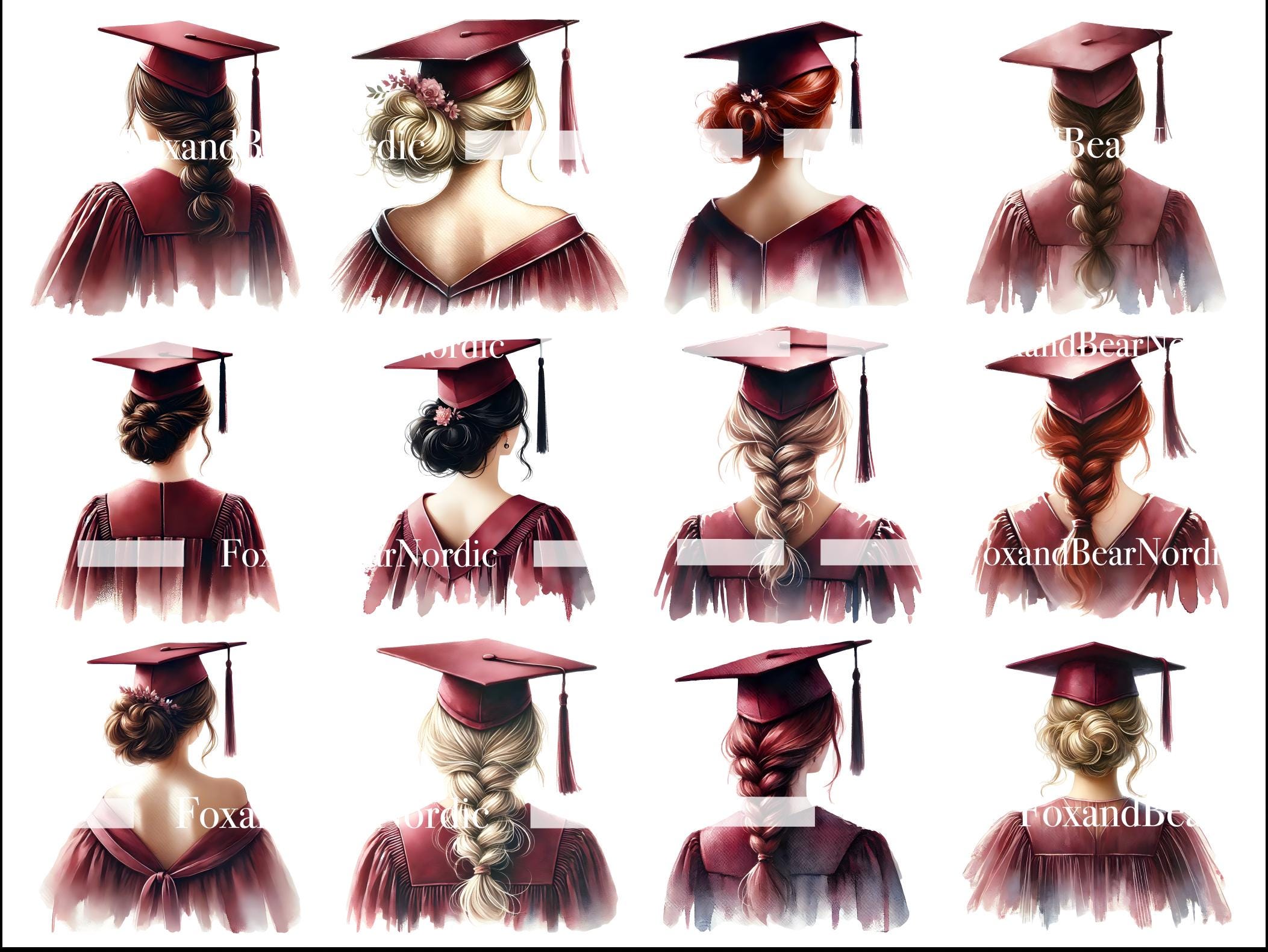 Burgundy Watercolor Graduation PNG Doctor Graduation Clipart Graduation Girl PNG Graduation Cap Topper Clipart Black Girl PNG Commercial Use image 6