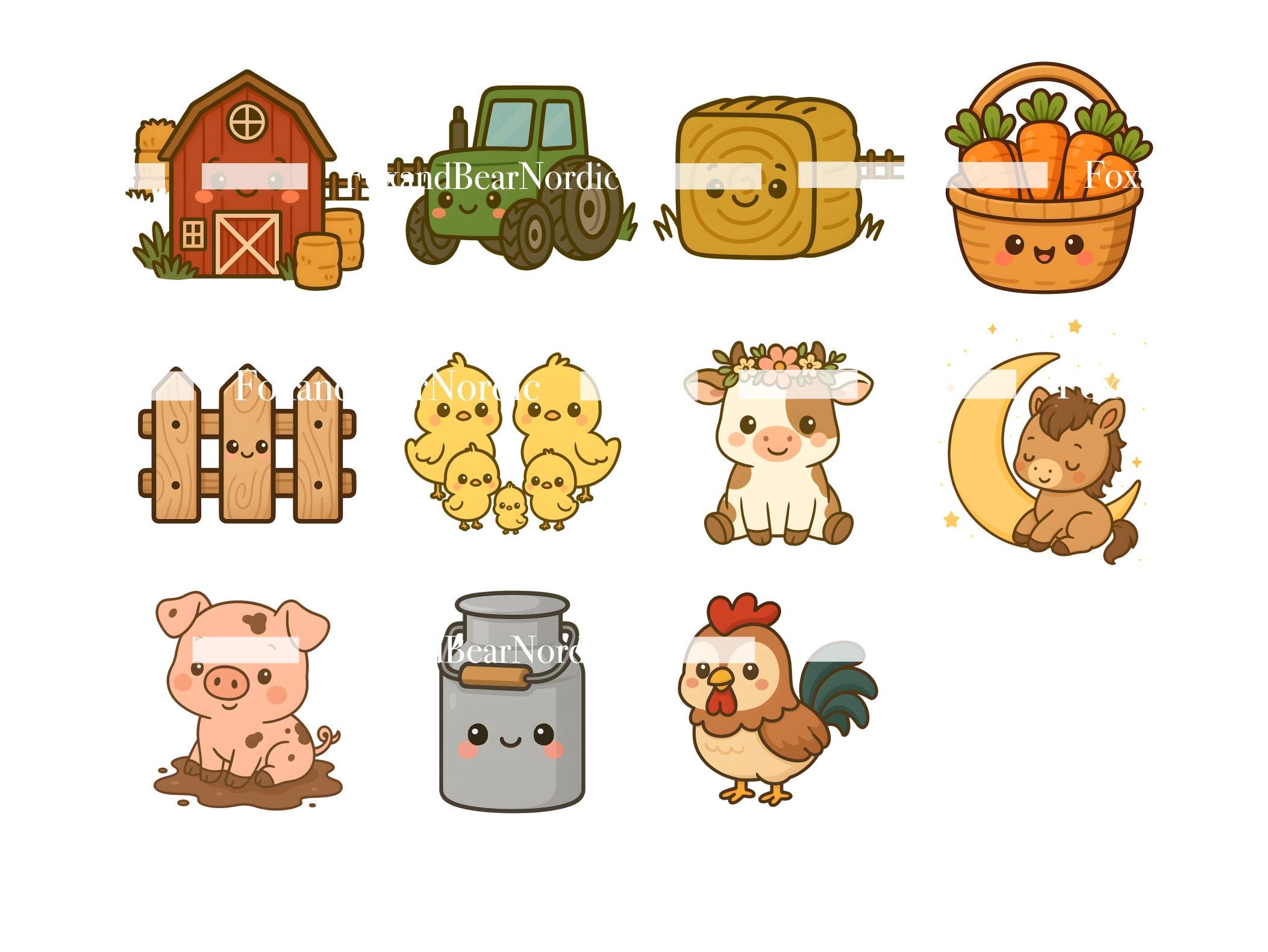 Watercolor Farm Baby Animals Clipart | 21 PNG Nursery Animals | Baby Shower, Farm Theme Decor, Kids Wall Art image 6