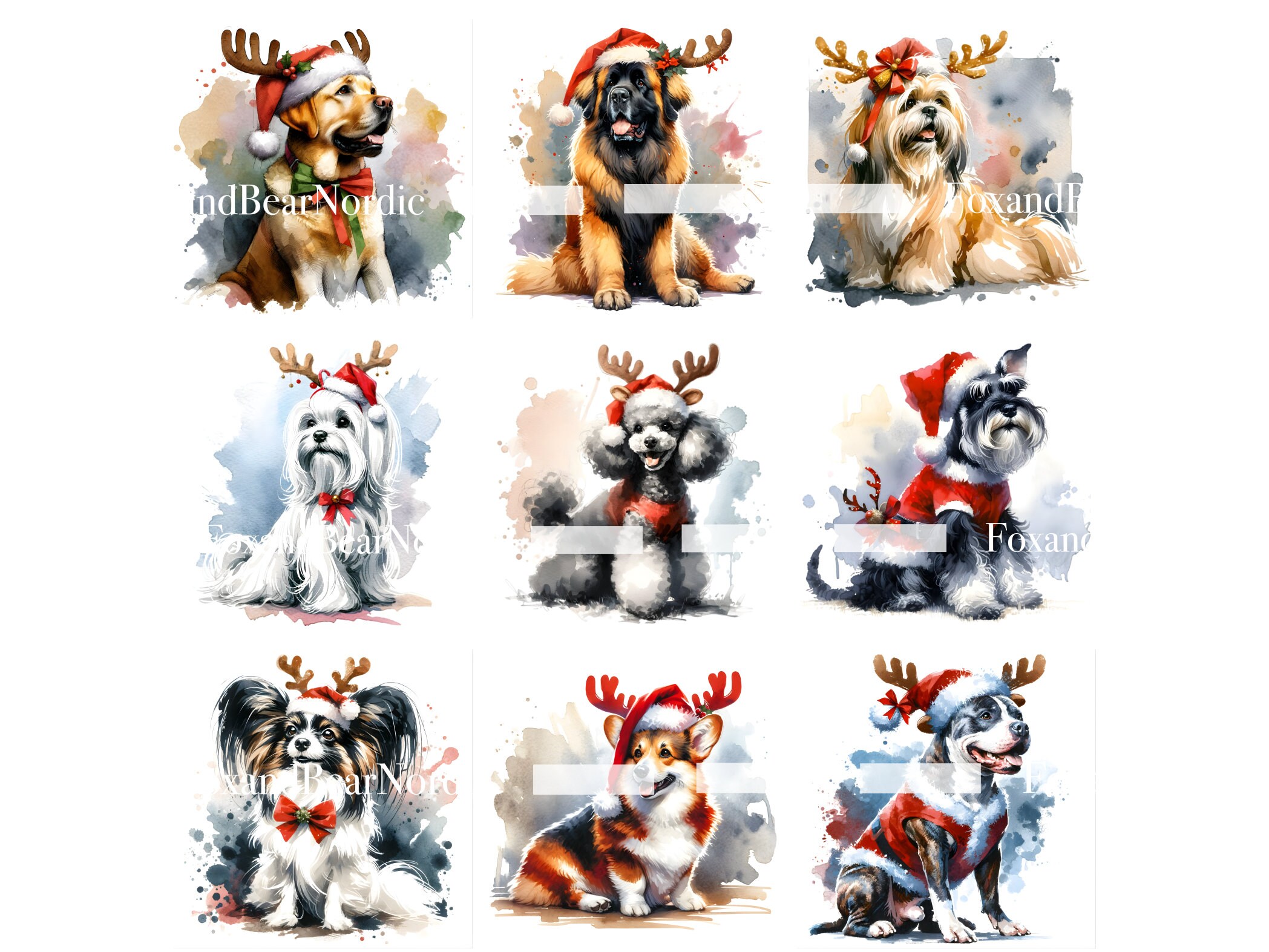 Watercolor Dog Clipart Bundle Christmas Clipart Watercolor Clipart Christmas Dog PNG Christmas PNG Watercolor Clip Art Commercial Use image 8