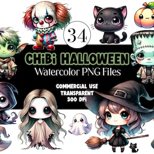 Halloween chibi clipart schattig spook PNG Halloween clipart Halloween PNG kawaii schattig Halloween chibi pop zwarte kat commercieel gebruik
