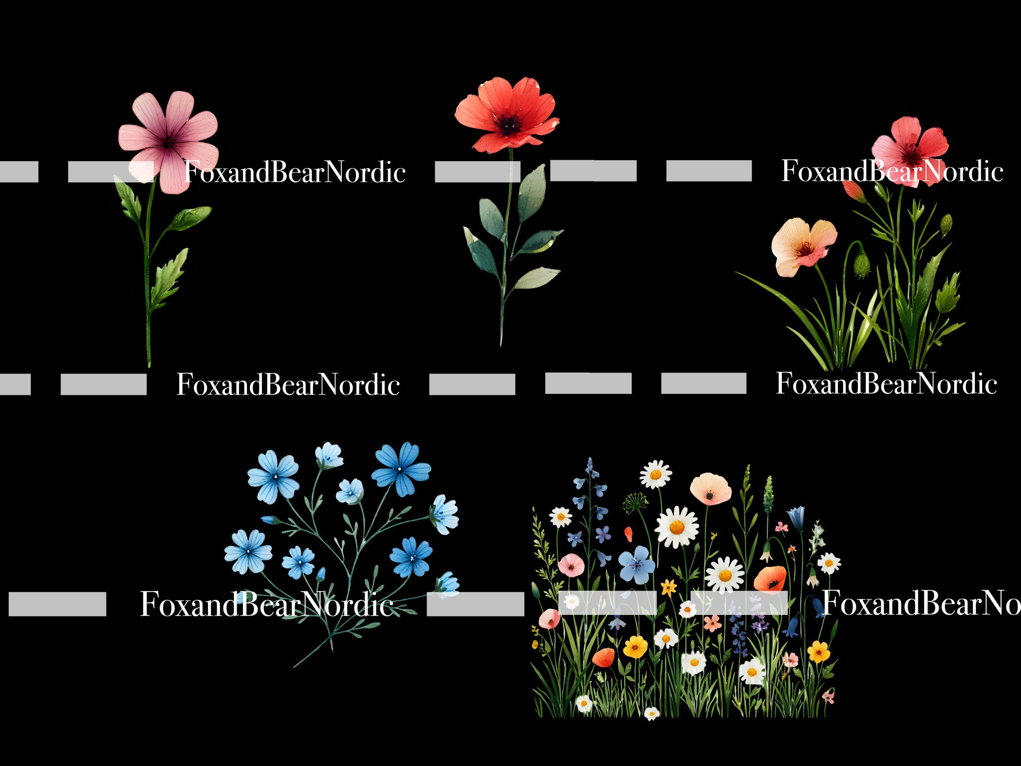 Watercolor Wildflower Meadow Clipart PNG Summer Floral Wild Flowers for Print Collage Scrapbook Junk journal Meadow Flowers Commercial Use image 6