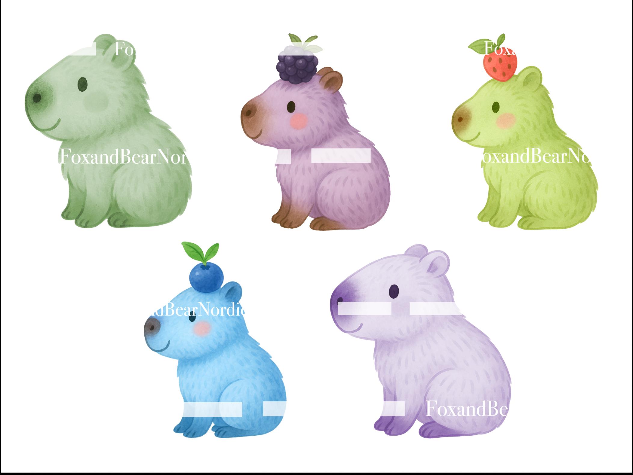 Watercolor Capybara Clipart Animal Clipart PNG Kids Clipart Capybara Birthday PNG Capy bara Fruit Watercolor Clipart Clip Art Commercial Use image 8