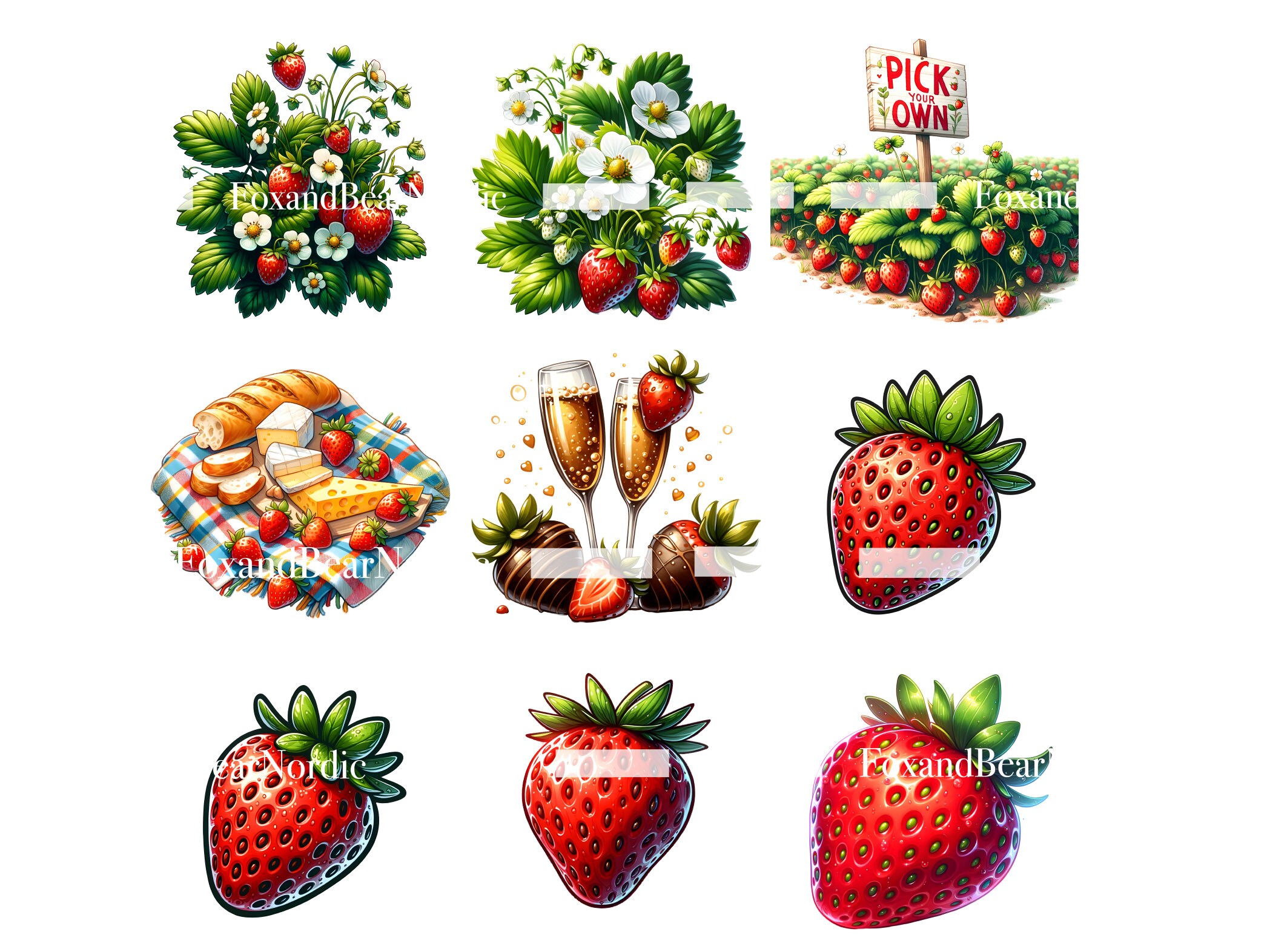 Watercolor Strawberry Clipart Summer Clipart Food Ice Cream Clipart Strawberry PNG Watercolor Clipart Watercolor Clip Art Commercial Use image 7