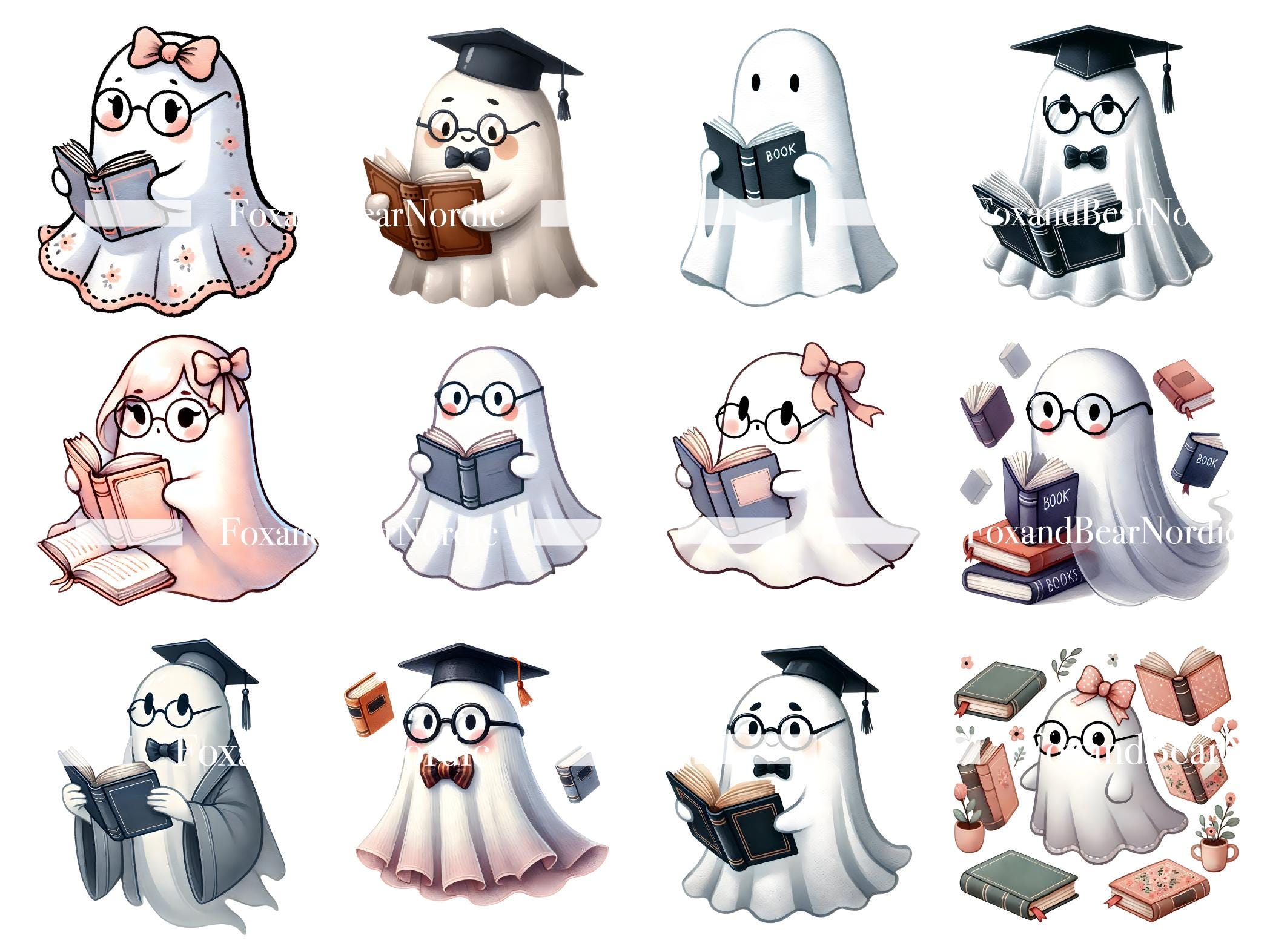 Bookish Cute Ghost PNG Pastel Halloween Clipart Ghost Pink Ghost PNG Halloween PNG Halloween Clipart Pastel Ghost Shirt Commercial Use image 4